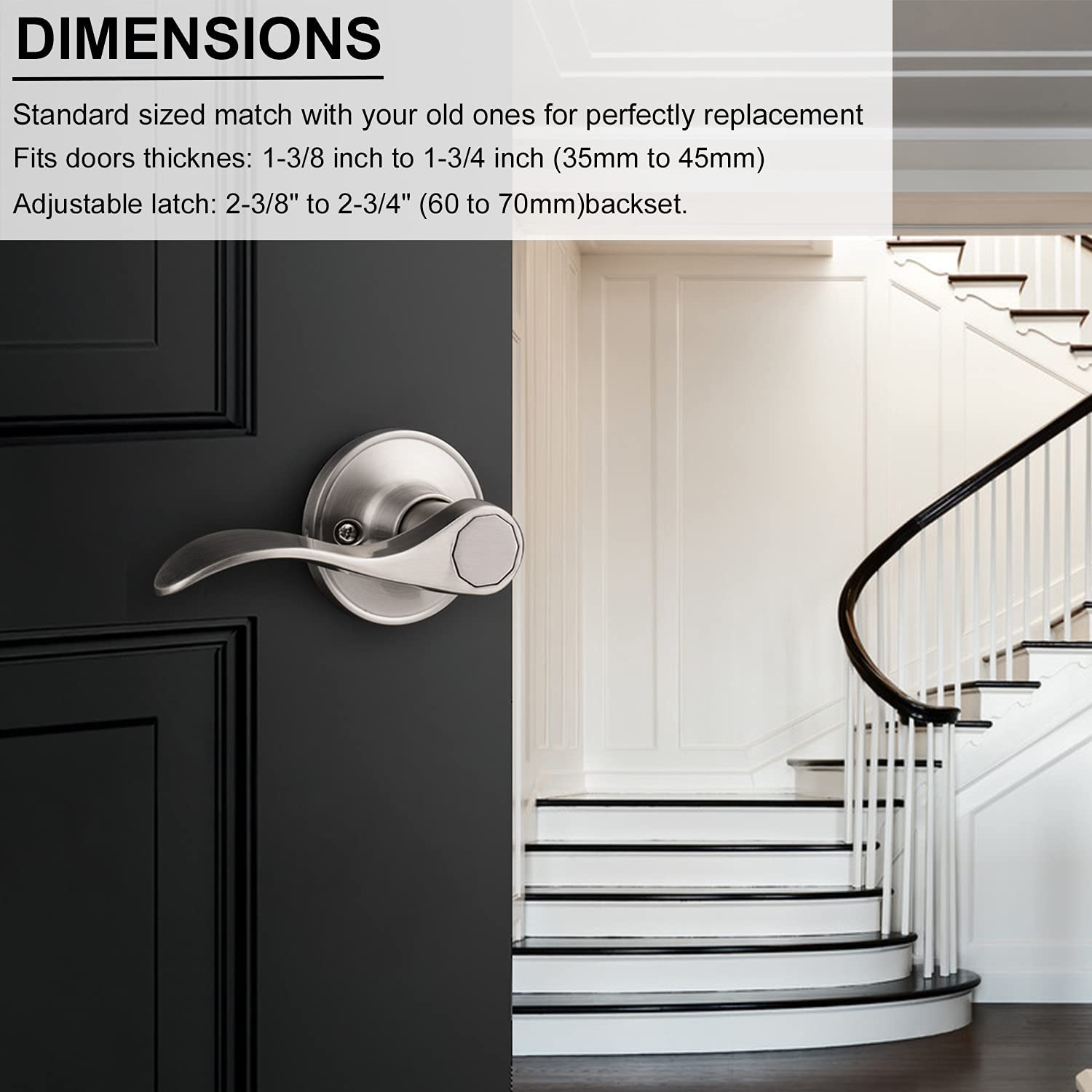 8-Pack Left-Handed Satin Nickel Push Door Handles - Wave Style Dummy Levers for Hallway & Closet Doors (Single Sided) - Perfect for Interior Doors, Bedrooms, and Office Spaces
