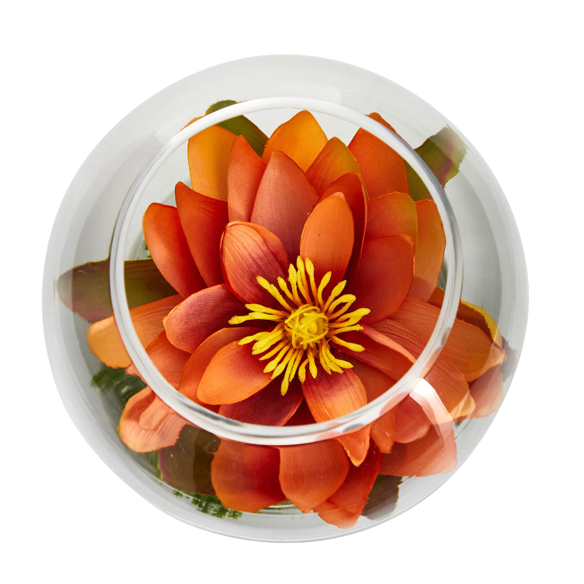 Nearly Natural 8-Inch Artificial Lotus Flower Arrangement in Glass Vase - Elegant Home Decor for Living Room, Office & Wedding Centerpieces