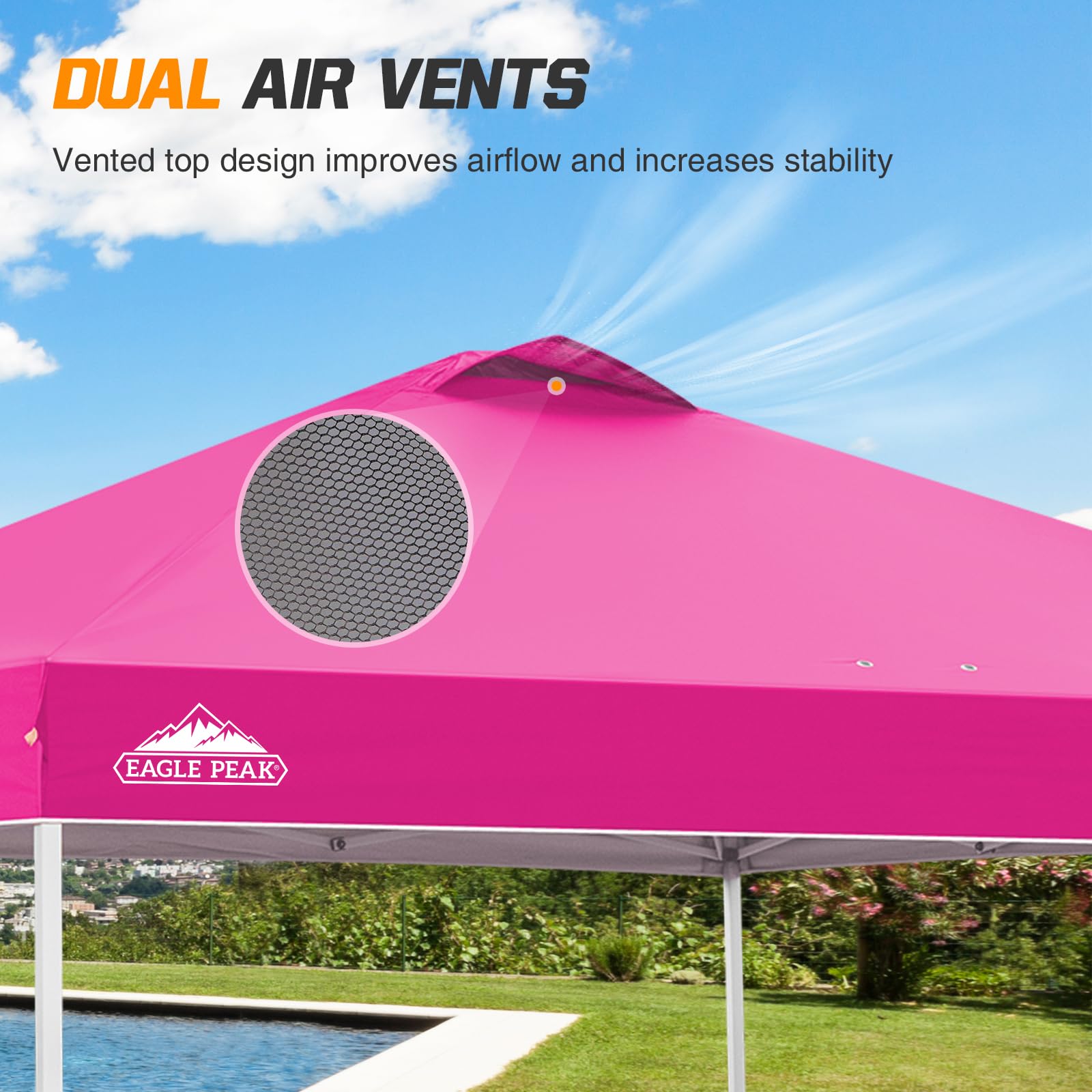 EAGLE PEAK 10x10 ft Pop Up Canopy Tent with Wheeled Carry Bag - Portable Instant Shelter for Outdoor Events, Beach, Camping & Backyard - Includes 8 Stakes, 4 Ropes & 4 Weight Bags - Easy Setup Pink Shade Canopy (100 sq ft Coverage)