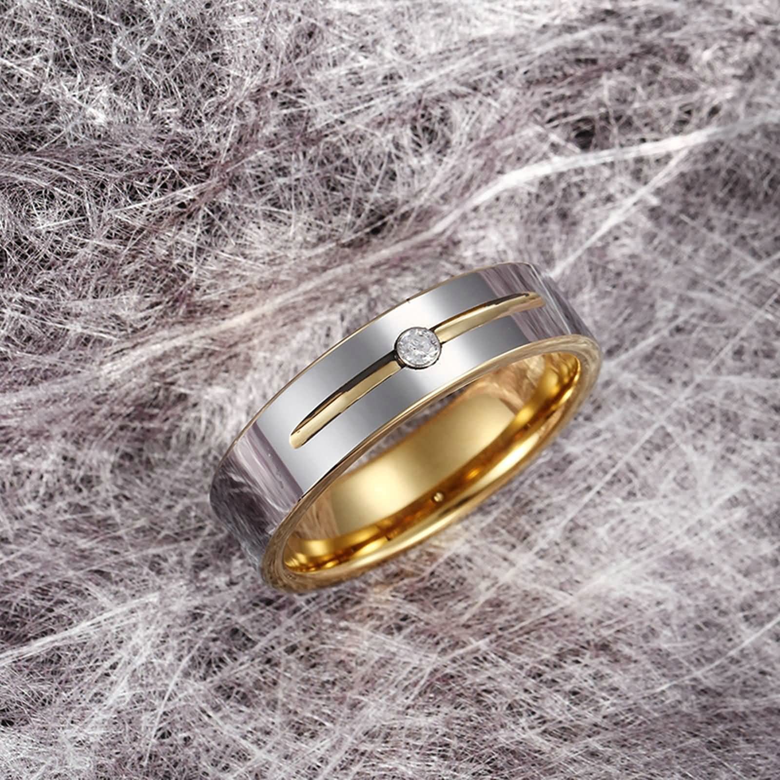 ANAZOZ Promise Ring for Lesbian Couples - 6MM Tungsten Carbide Two-Tone Gold Plated Cubic Zirconia Engraved Wedding Band - Perfect for Anniversaries, Engagements & LGBTQ+ Commitment Ceremonies