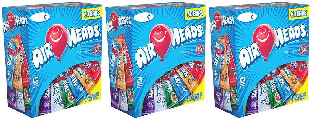 Airheads Chewy Fruit Candy Bars - Variety Pack (60 Count, 3 Pack) | Bulk Assorted Flavors for Halloween, Parties, School Snacks & Office Treats