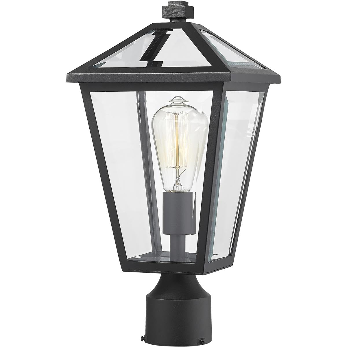 Z-Lite 579PHMR-BK 1-Light Outdoor Post Mount Fixture - Black with Clear Beveled Glass - Perfect for Porch, Garden, and Pathway Lighting