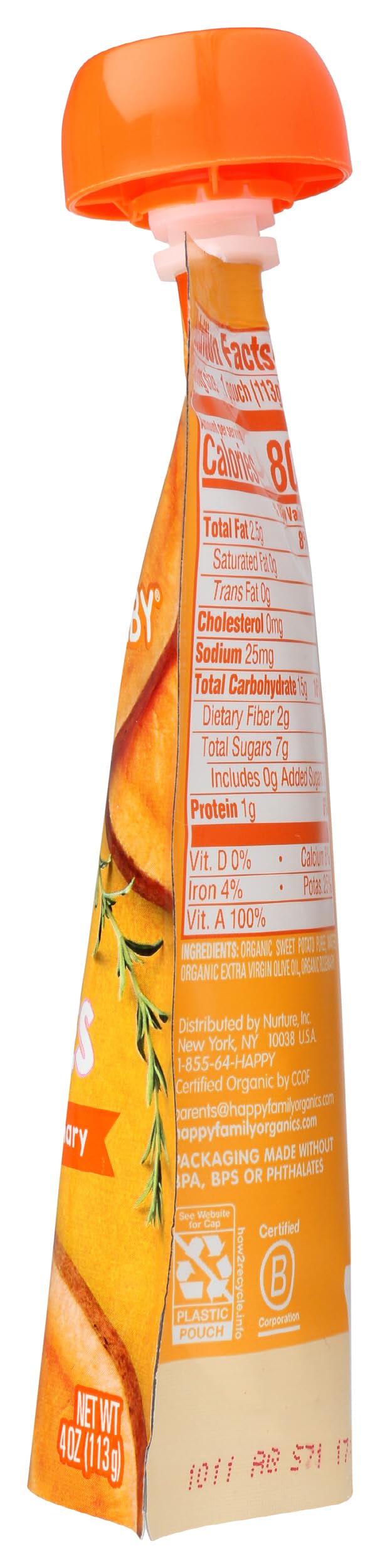 Organic Sweet Potatoes Baby Food with Olive Oil & Rosemary - Happy Baby 4oz Pouch | Healthy & Nutritious First Foods for Infants | Ideal for On-the-Go Feeding & Travel