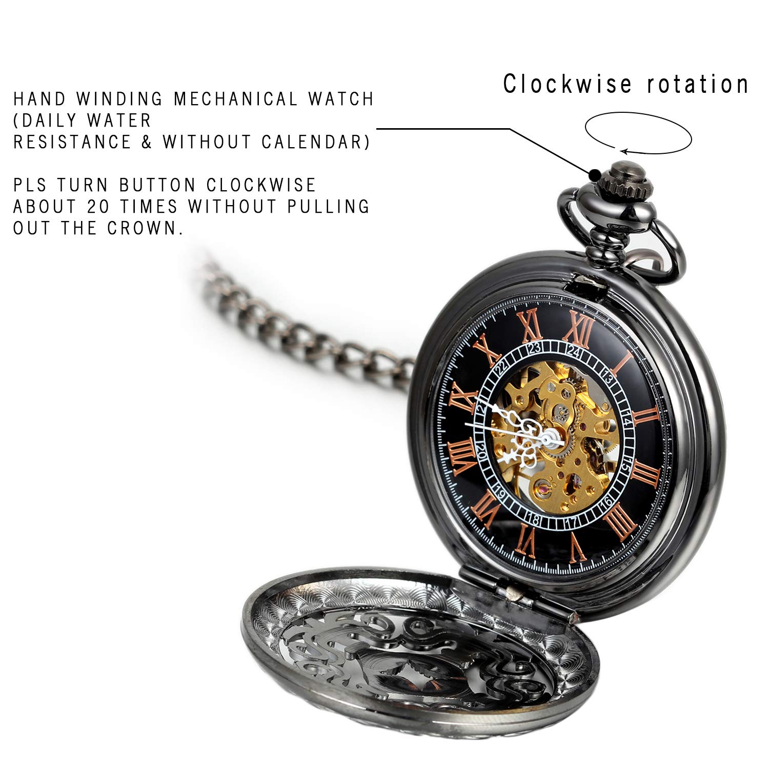 Antique Mechanical Pocket Watch - Retro Classic Hand-Wind Steampunk Fob Watch with Chain | Vintage Style Gift for Collectors, Cosplay & Special Occasions