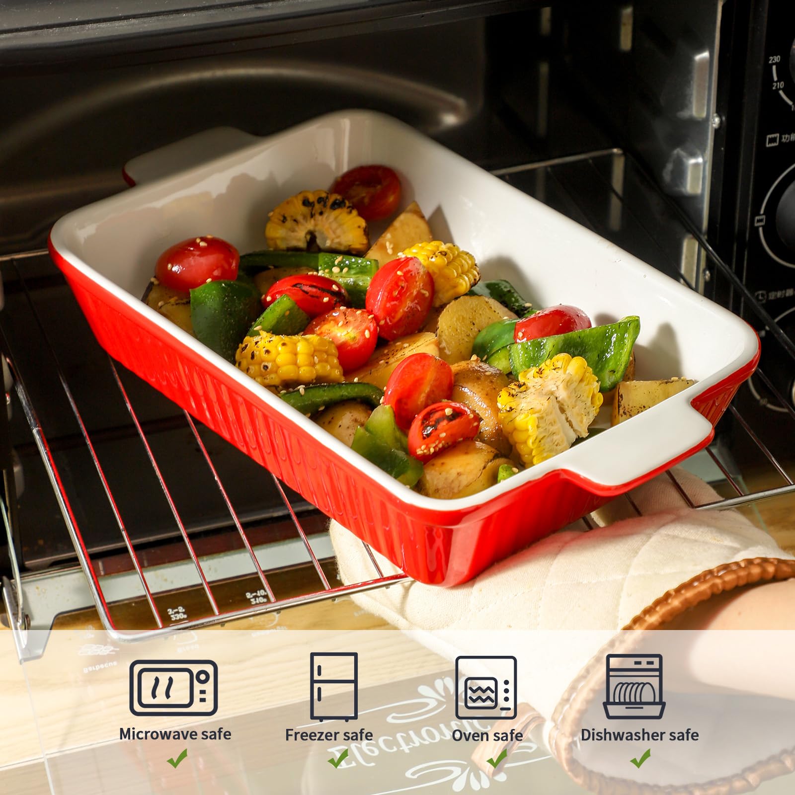 Hasense 3-Piece Ceramic Casserole Dish Set for Oven - Rectangular Baking Pans with Handles (15