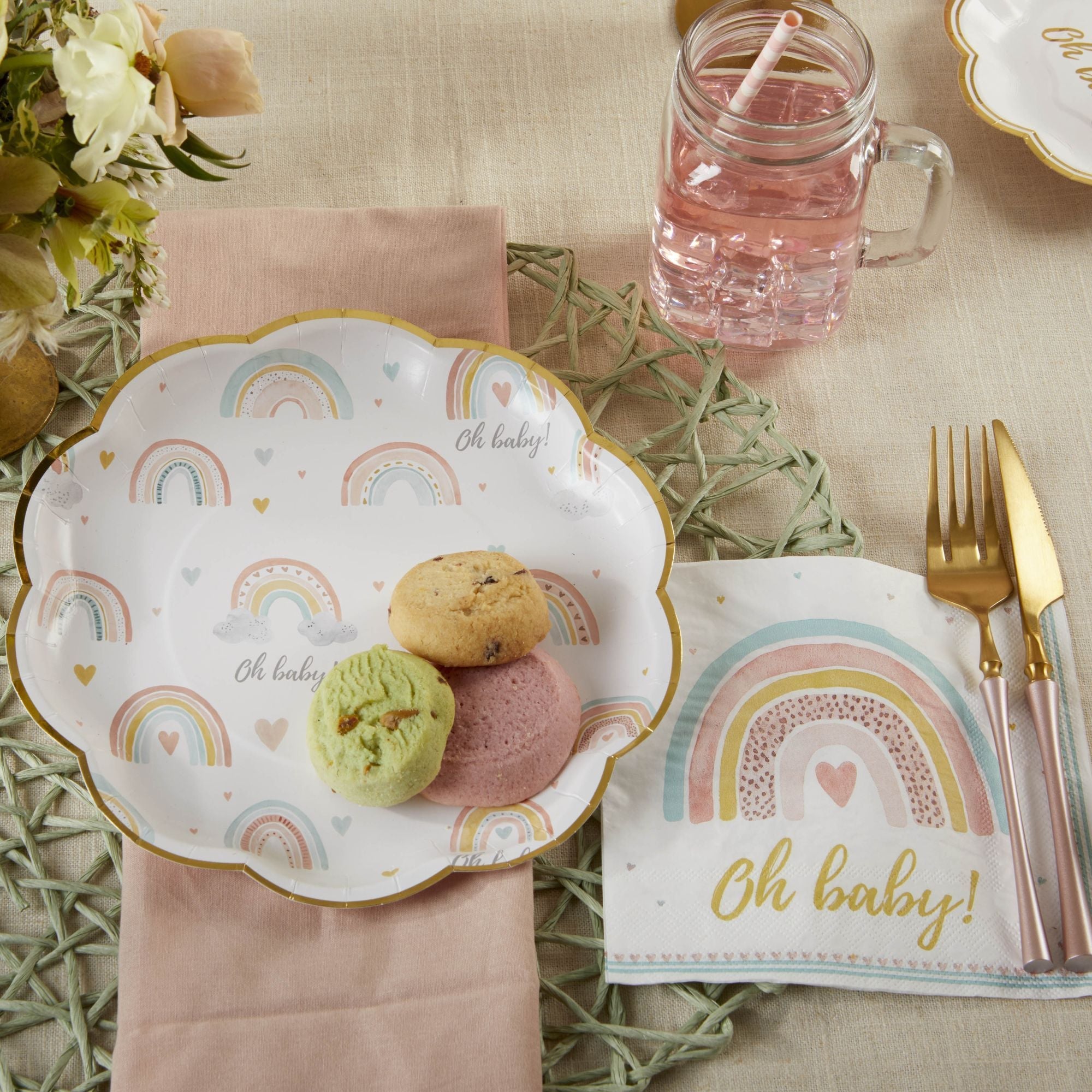 Boho Rainbow Baby 9 Inch Premium Paper Plates - Set of 16 Colorful Disposable Party Plates for Birthday, Baby Shower & Summer Picnic Celebrations