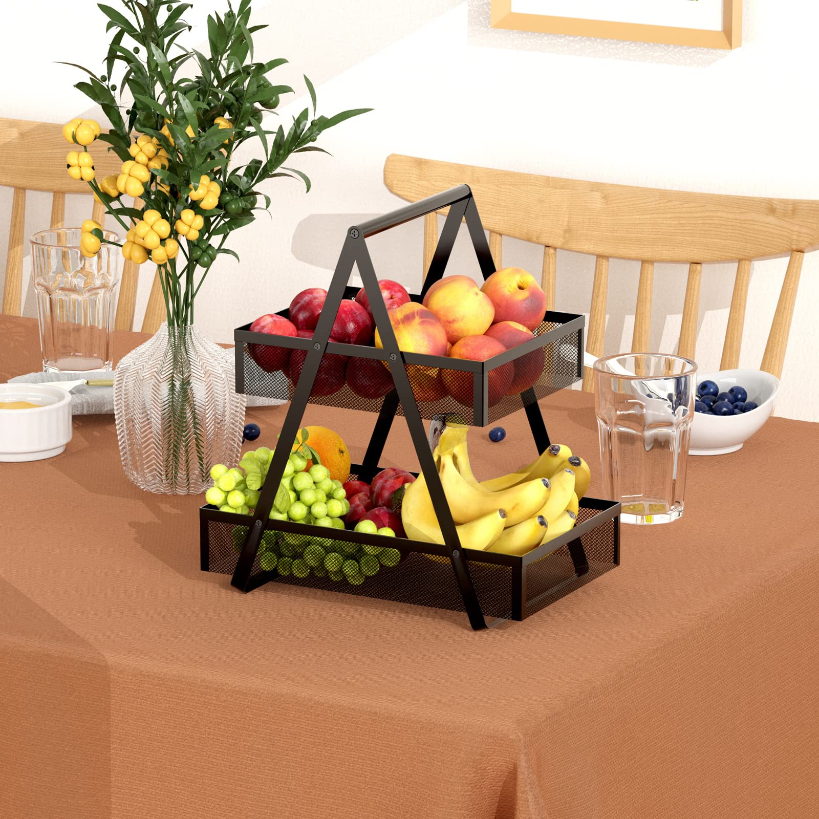 EKNITEY Spice Rack Organizer - 3-Tier Kitchen Countertop Storage for Spices, Fruits, Coffee & Bathroom Essentials | Space-Saving Solution for Home, Office & Picnic Use (Black)
