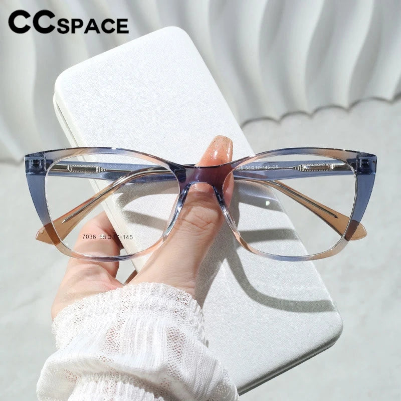 CCspace Women's Full Rim Square Cat Eye Titanium Eyeglasses Frame - Lightweight & Durable TR90 Material - Style 7036 for Work, Reading & Fashion Accessories