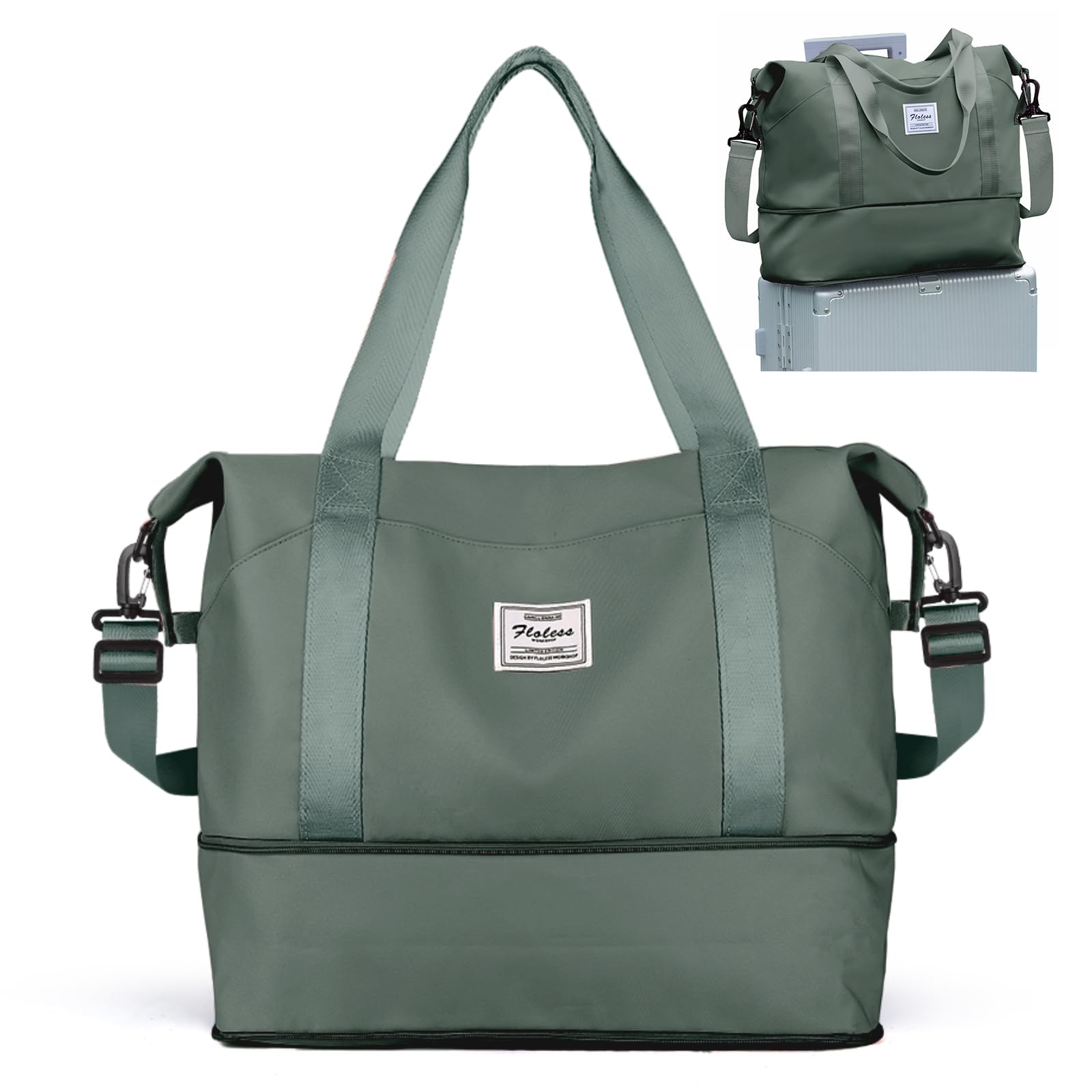 Women's Travel Duffel Bag with Trolley Sleeve - Expandable Carry On Weekender Gym Bag for Airplane (18x14x8 inches, Green) | Perfect for Weekend Getaways, Gym Workouts & Business Travel