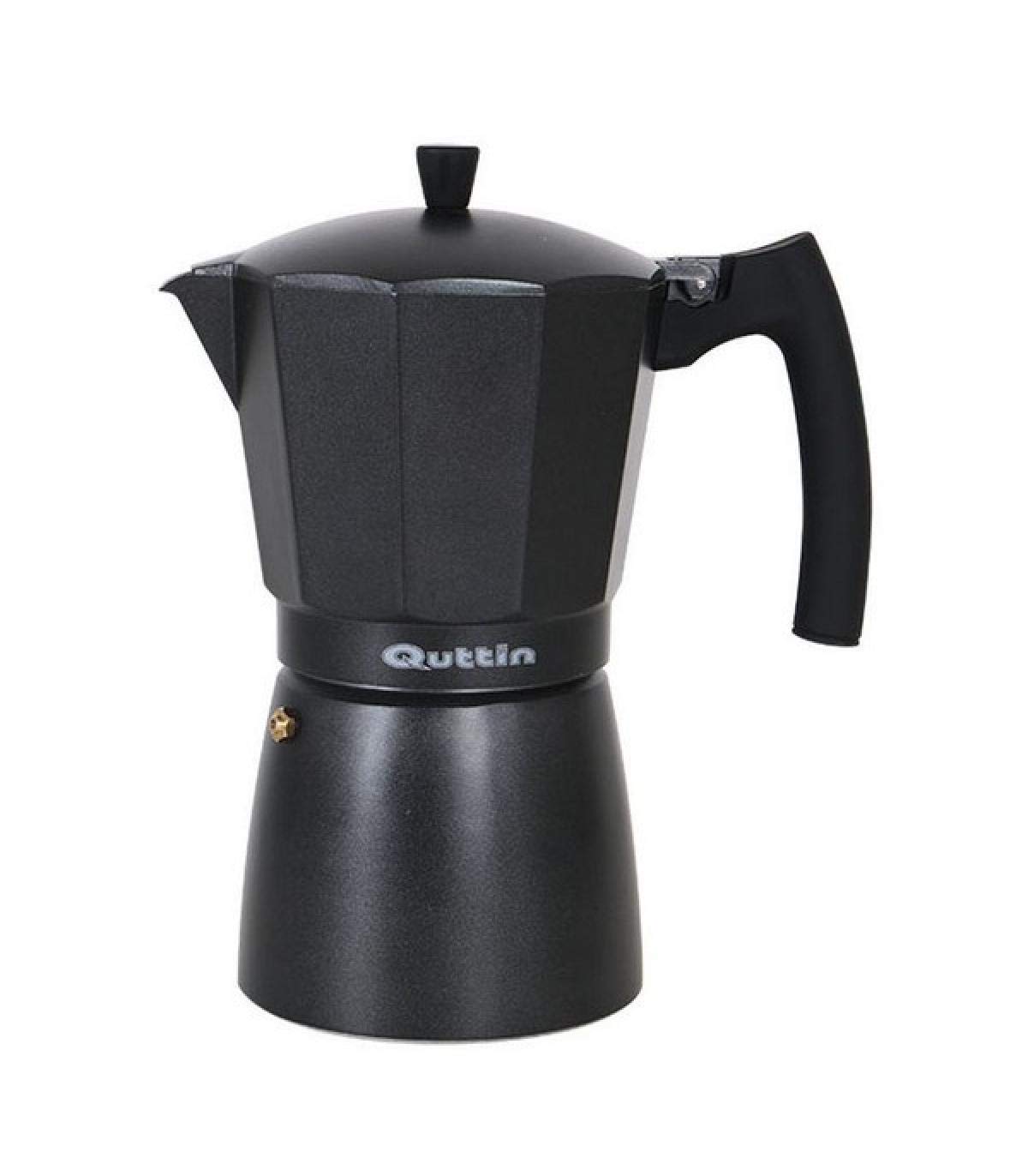 Italian Stovetop Coffee Maker - QUTTIN DARKBLACK Induction Compatible Espresso Pot (12 Cups) for Home, Office & Camping Use