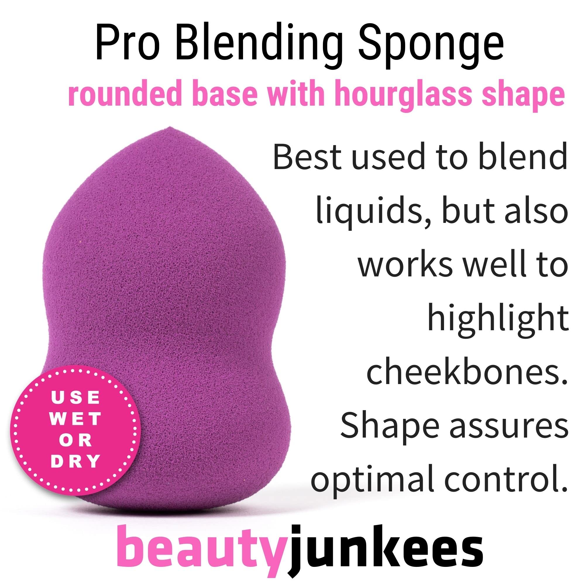 Beauty Junkees Makeup Sponge Blender - Purple Pear Foundation Sponge for Liquid, Cream & Powder | Latex-Free Cosmetic Blender | Wet & Dry Beauty Sponge Applicator | Perfect for Flawless Foundation, Concealer & Contouring Application