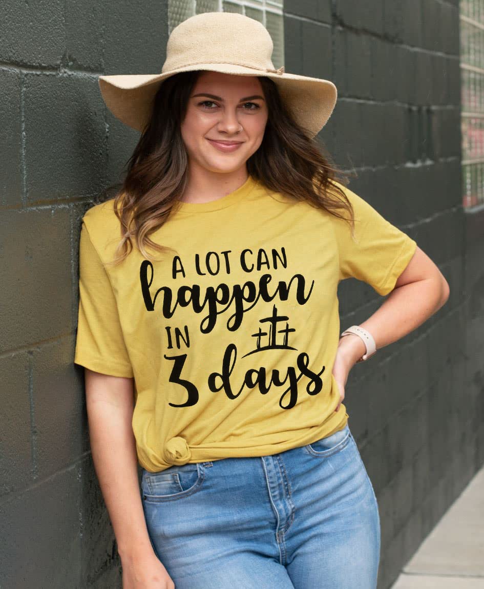 Funny Christian Easter T-Shirt for Women - 3 Days Letter Printed Religious Quote Top in Green | Church, Bible Study & Holiday Gift