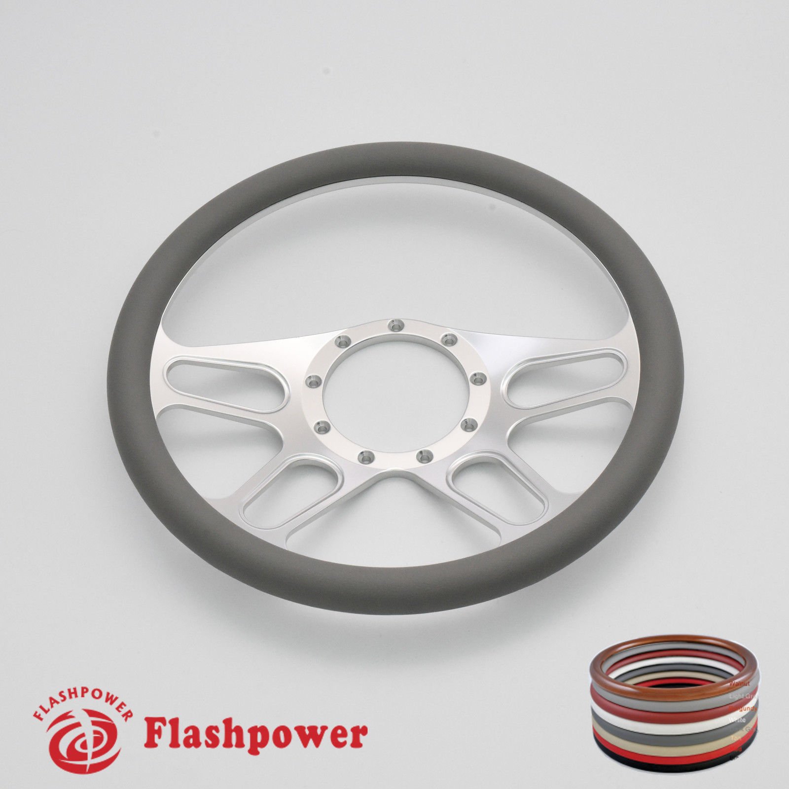 Flashpower 14-Inch Billet Aluminum Half Wrap Steering Wheel - 9-Bolt Design with 2-Inch Dish & Horn Button (Light Grey) - Perfect for Off-Road Trucks, Jeeps & Custom Car Builds