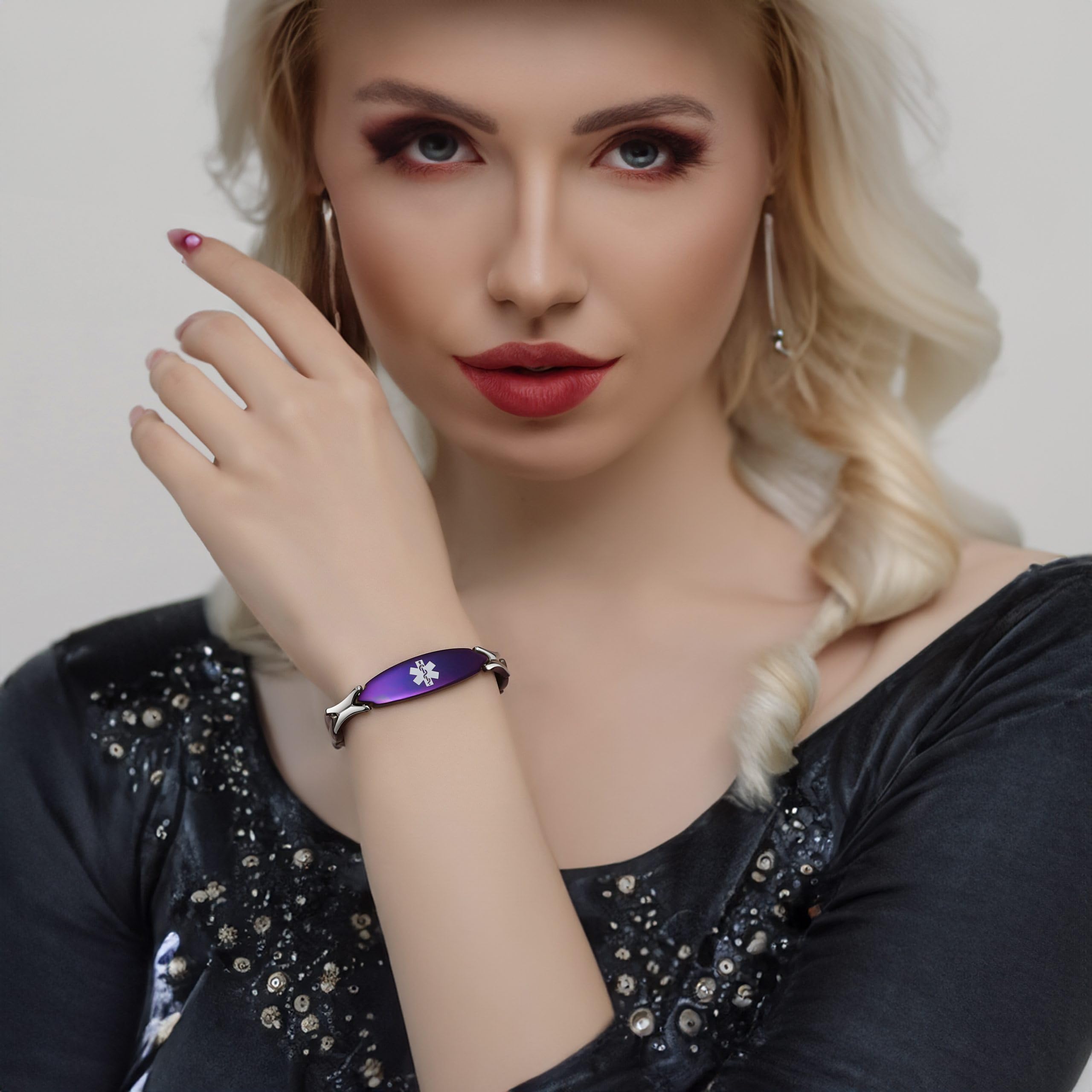 LinnaLove Shiny Stainless Steel Medical Alert Bracelet for Women - Free Engraving, Durable & Hypoallergenic - Perfect for Daily Wear, Travel & Emergency Medical ID