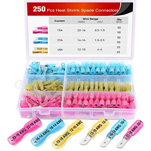 250Pcs Heat Shrink Spade Terminals