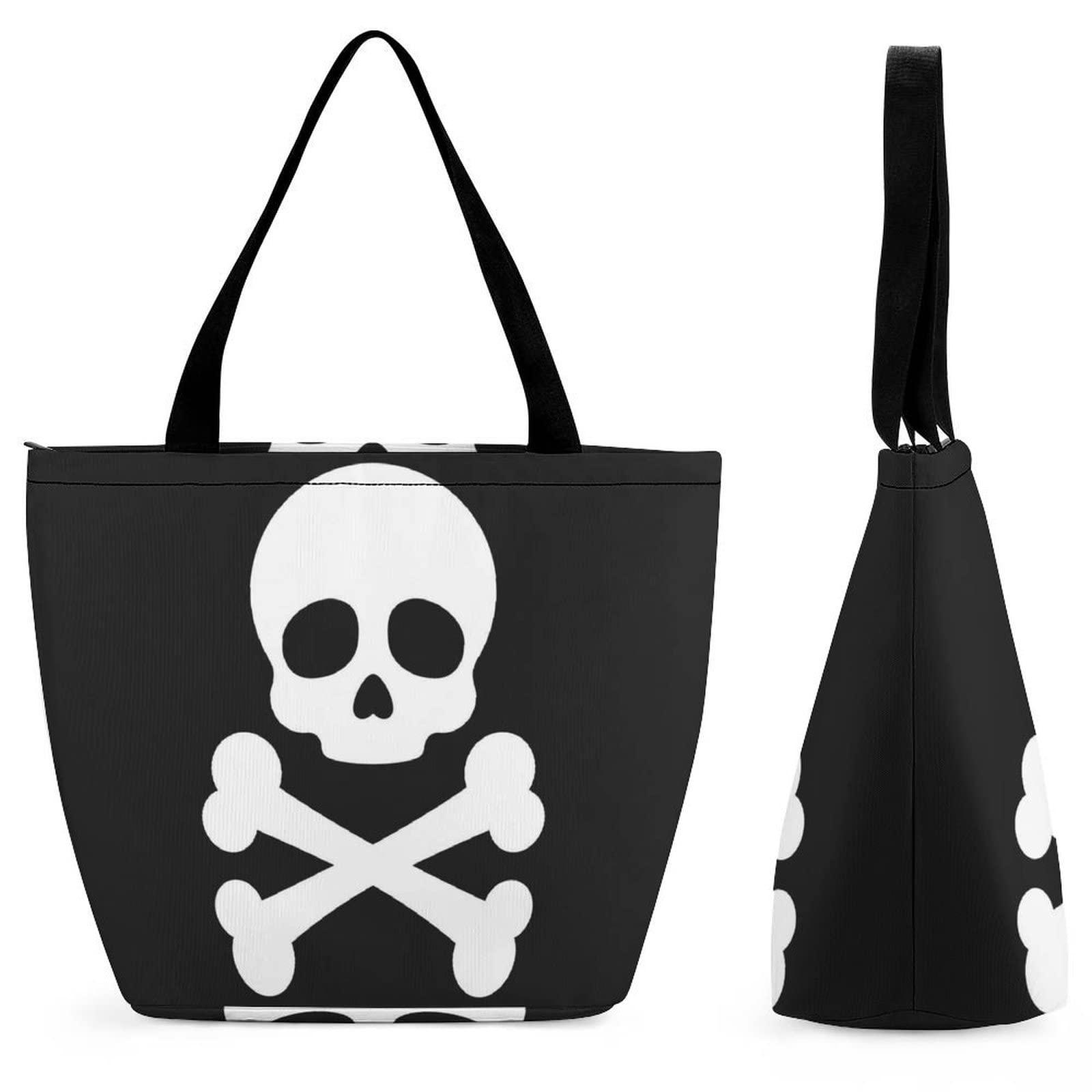 Reusable Skull & Crossbones Tote Bag for Women - Eco-Friendly Grocery Shopping Bag, Durable Shoulder Handbag for Daily Use, Gym, Beach & Travel