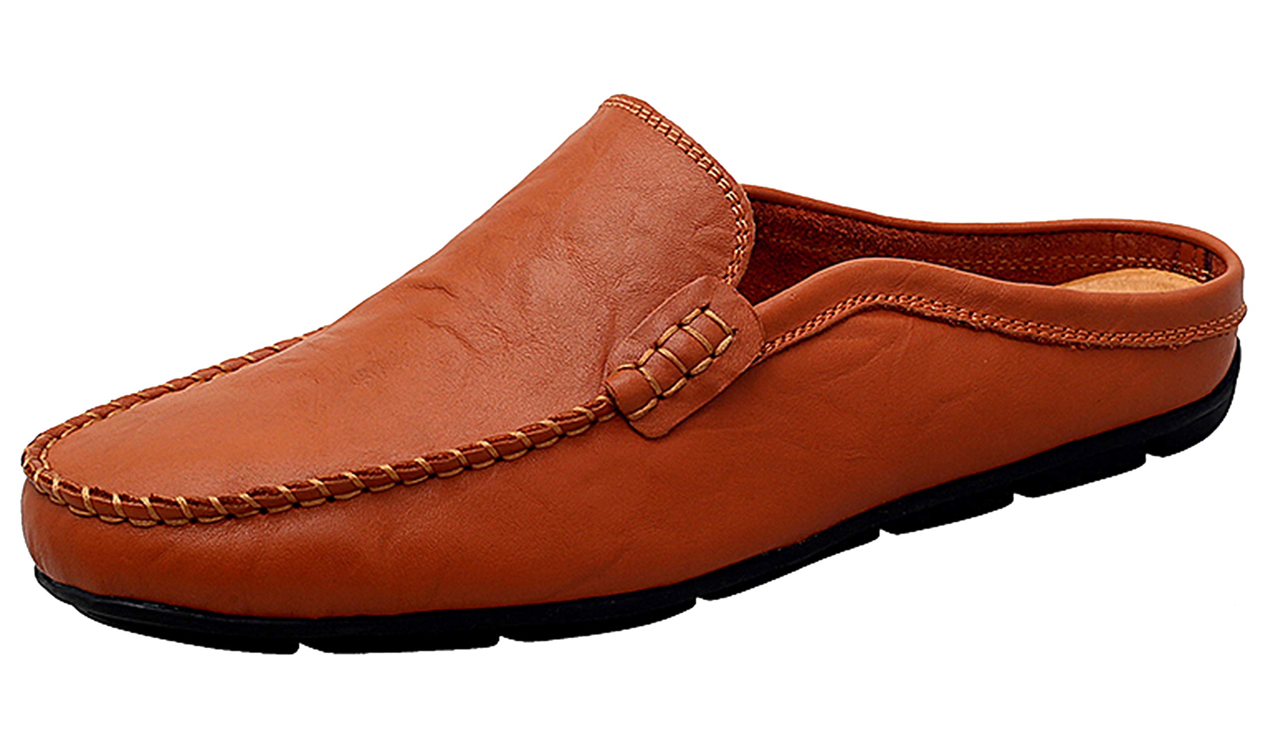 Men's Breathable Leather Mule Clogs - Slip-On Casual Loafers with Punching Design | Comfortable House Slippers for Indoor/Outdoor Wear, Perfect for Home, Garden & Relaxation