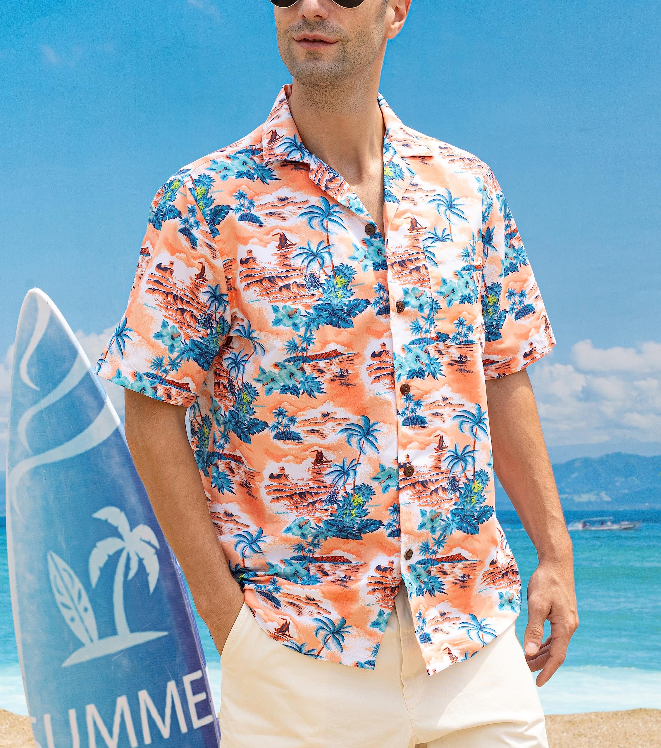 Stylish Rayon Hawaiian Shirts for Men - Breathable Short Sleeve Aloha Shirts with Front Pocket | Perfect for Beach Vacations, Summer Parties & Tropical Getaways