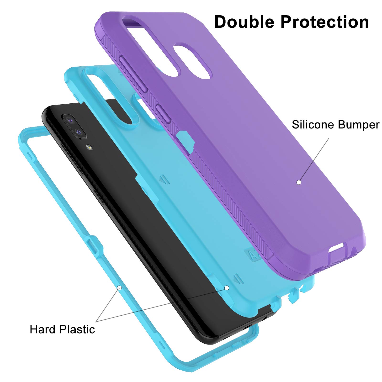 Shockproof Heavy Duty Hybrid Case for Samsung Galaxy A20/A30/A30S/A50/A50S - Rugged Armor Hard Plastic & Shock Absorption Rubber Bumper Cover (Purple) - Perfect for Outdoor, Travel, and Daily Protection