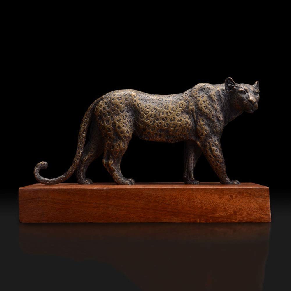 Handcrafted Pure Copper Leopard Sculpture - Chinese Style Home Decor for Living Room, Office & Gifts | Feng Shui Lucky Animal Statue for Wealth & Prosperity