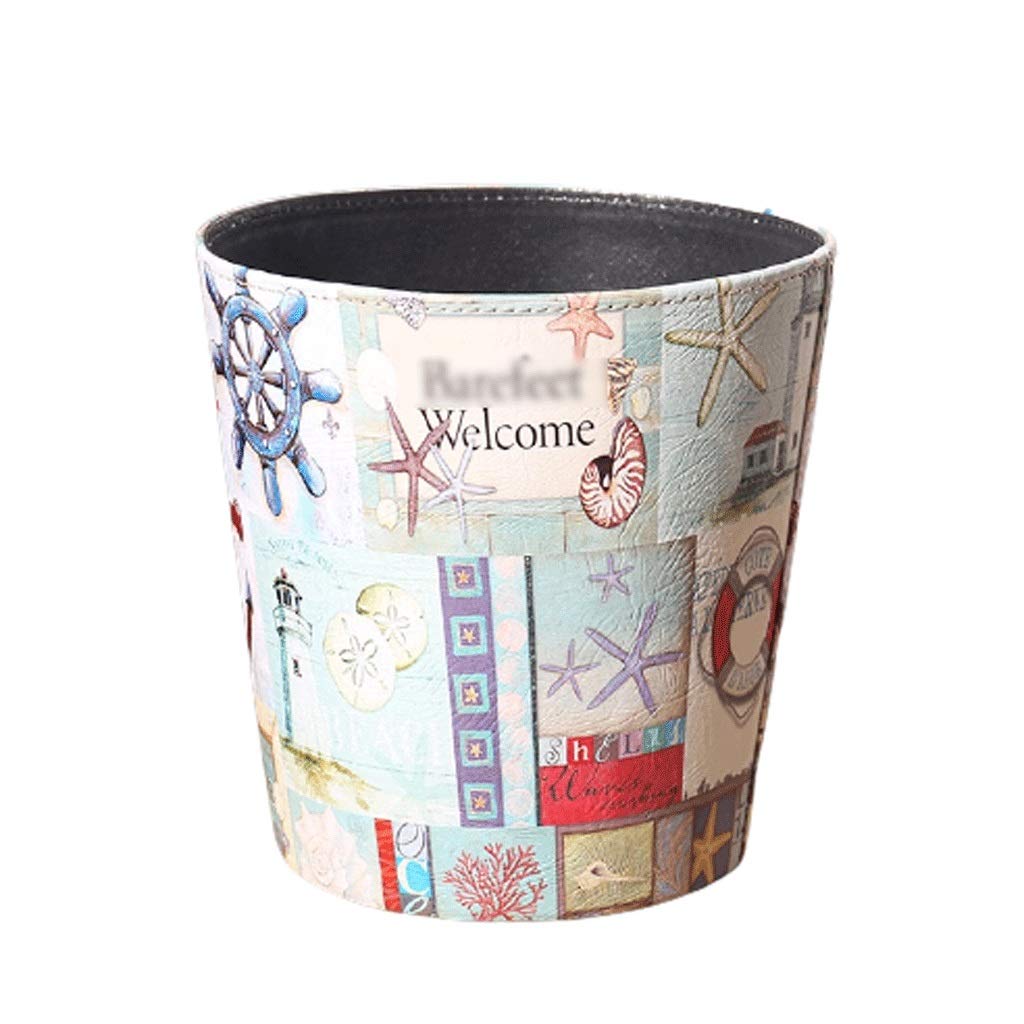 JJW Patterned Leather Trash Bin - Lidless Wastebasket for Bathroom, Kitchen, Home Office - Starfish Design - Perfect for Recycling & Organizing Waste in Small Spaces