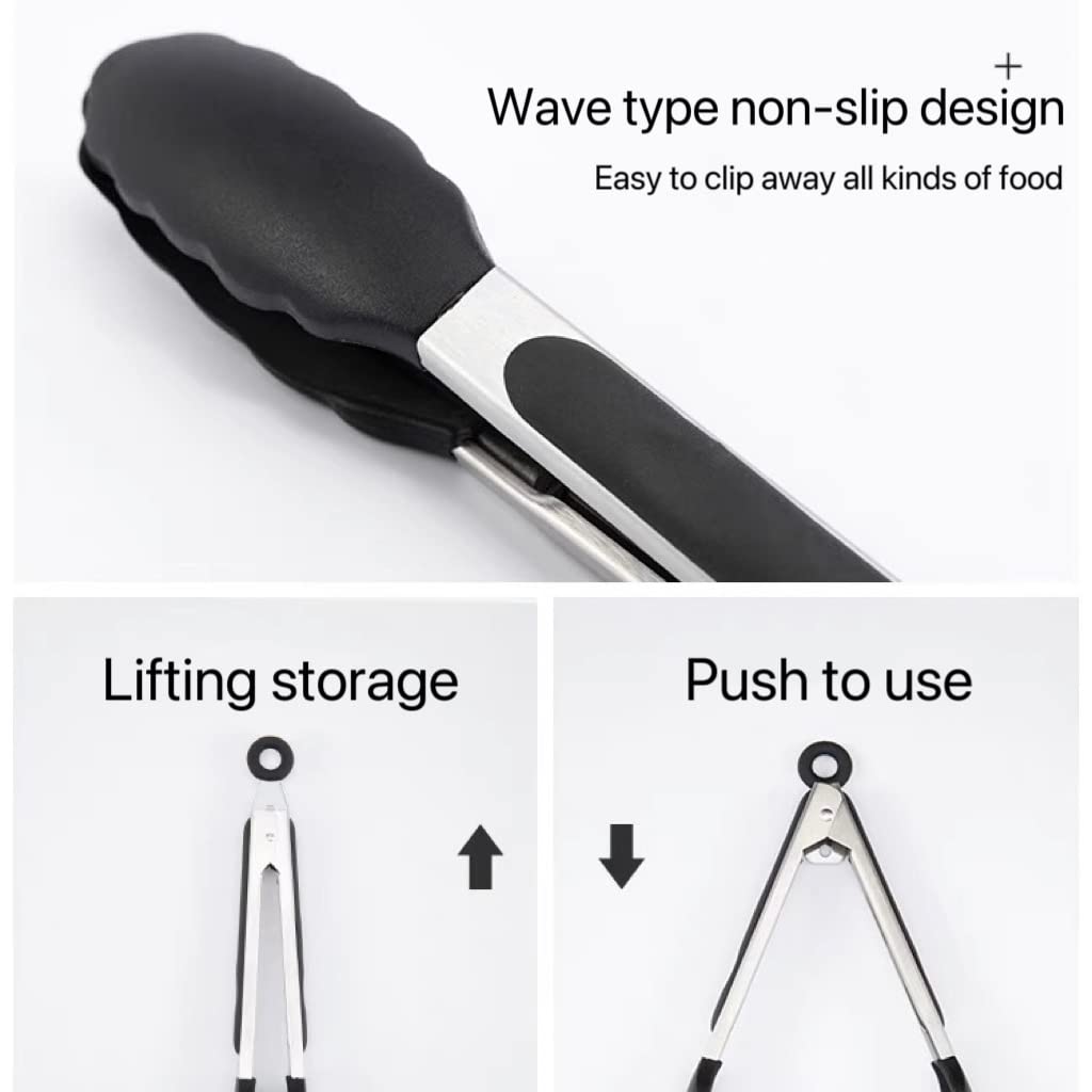 Premium 14-Inch Silicone Kitchen Cooking Tongs with 304 Stainless Steel - Multipurpose BBQ Grill Clamp, Spatula & Food Turner for Grilling, Flipping Steak, Fish, Toast & Salad - Perfect for Outdoor Cooking & Indoor Kitchen Use