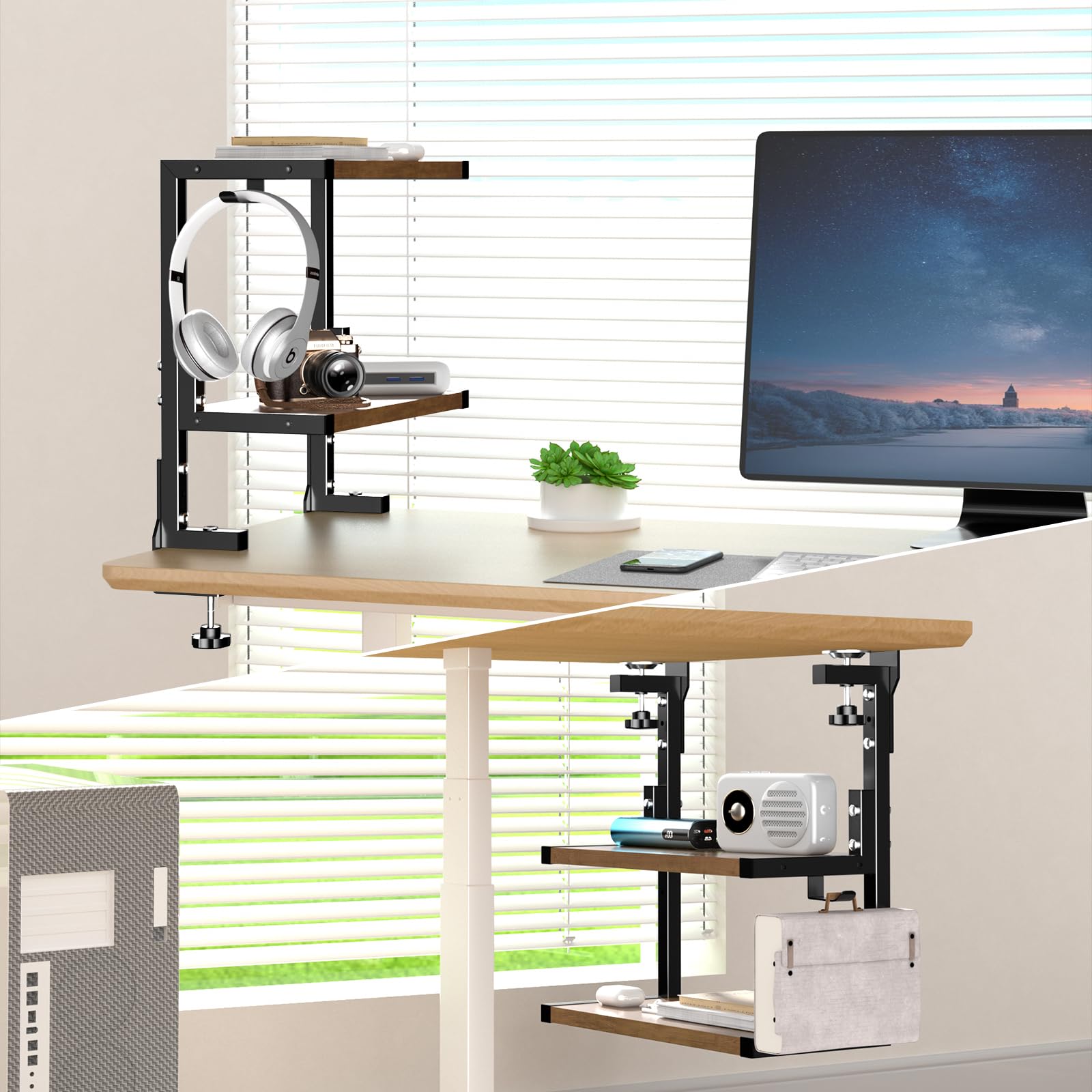 PUTORSEN 15 Inch Clamp-On Desk Shelf - Adjustable Under Desk Organizer for Office Supplies, Gaming Gear & Home Accessories | Perfect for Workspace, Gaming Setup & Home Office Organization
