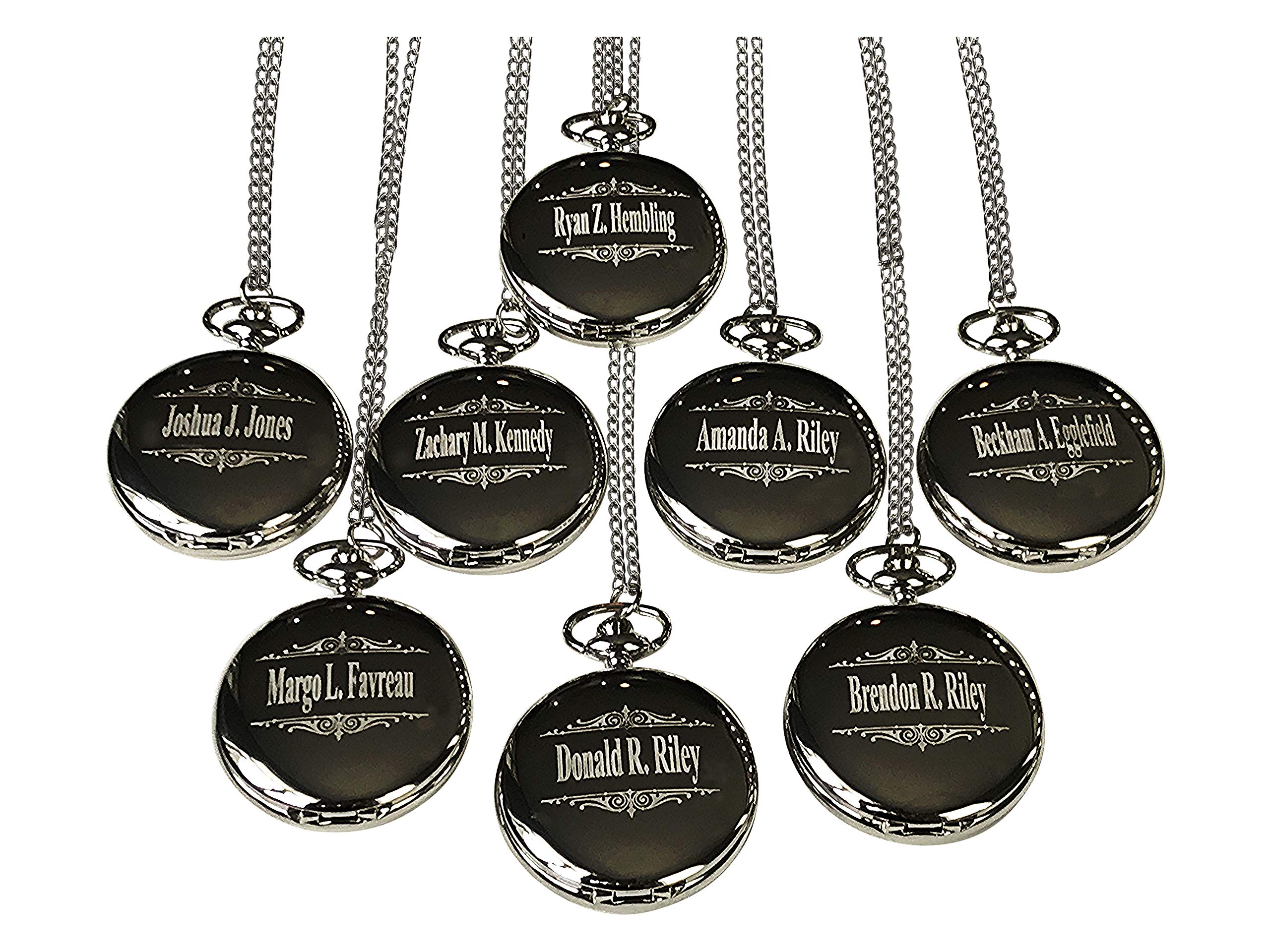 7 Personalized Engraved Pocket Watches for Groomsmen - Custom Wedding Gift Set with Chain & Gift Box - Free Engraving Included - Perfect for Weddings, Anniversaries & Special Occasions