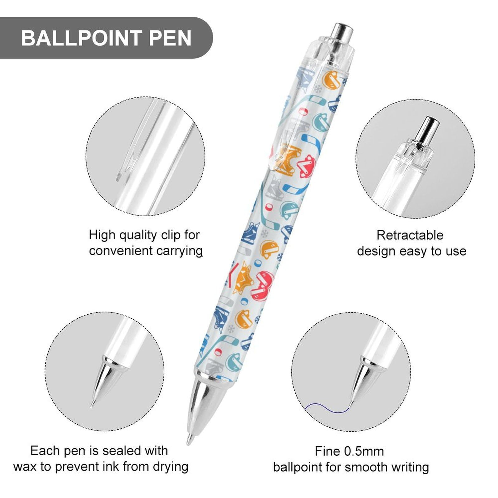 Retractable 0.5mm Fine Point Gel Pen - Black Ink Hockey Skating Ballpoint Pens for Office, School & Gift Giving | Perfect for Writing, Note Taking & Sports Enthusiasts