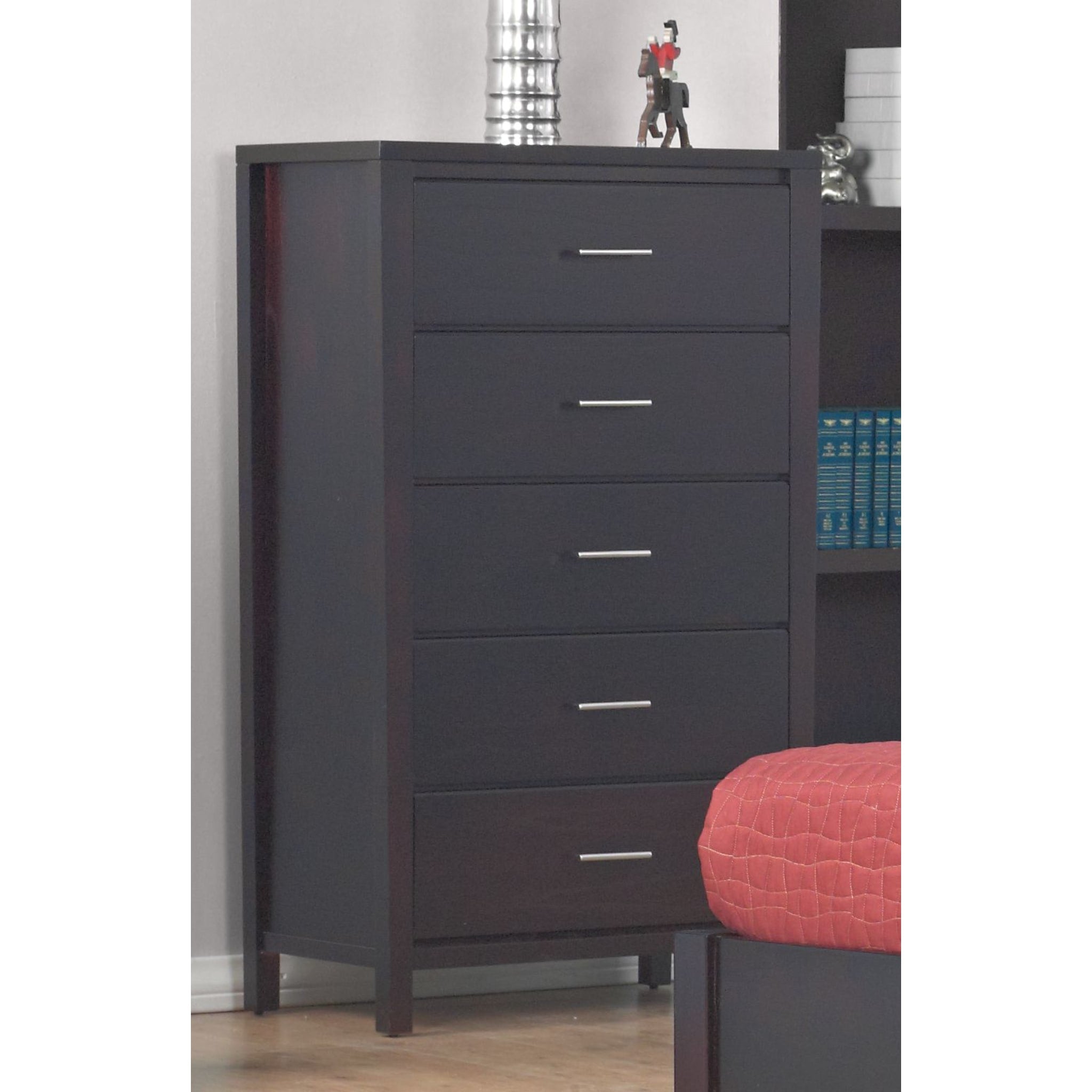 2024 Nevis 5-Drawer Chest in Espresso Finish - Modern Bedroom Dresser with Smooth Gliding Drawers for Clothes & Storage Organization | Perfect for Master Bedroom, Guest Room & Dorm Decor