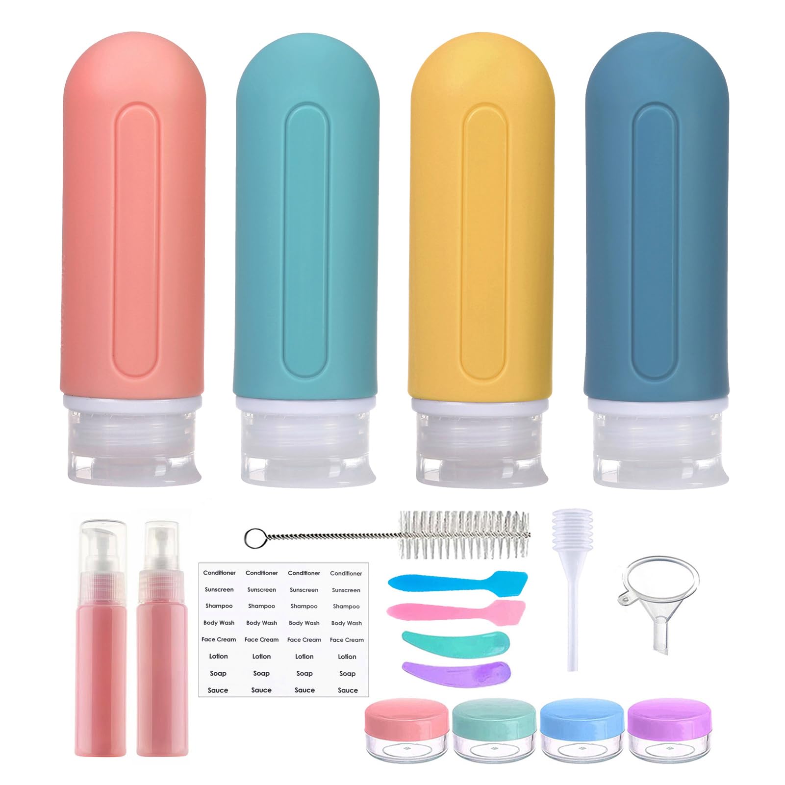 TSA Approved 3 oz Travel Bottles Set - 18 Pcs Leak Proof Silicone Containers for Shampoo, Lotion & Body Wash | BPA Free, Refillable & Squeezable Toiletries | Perfect for Air Travel, Gym & Vacation Essentials
