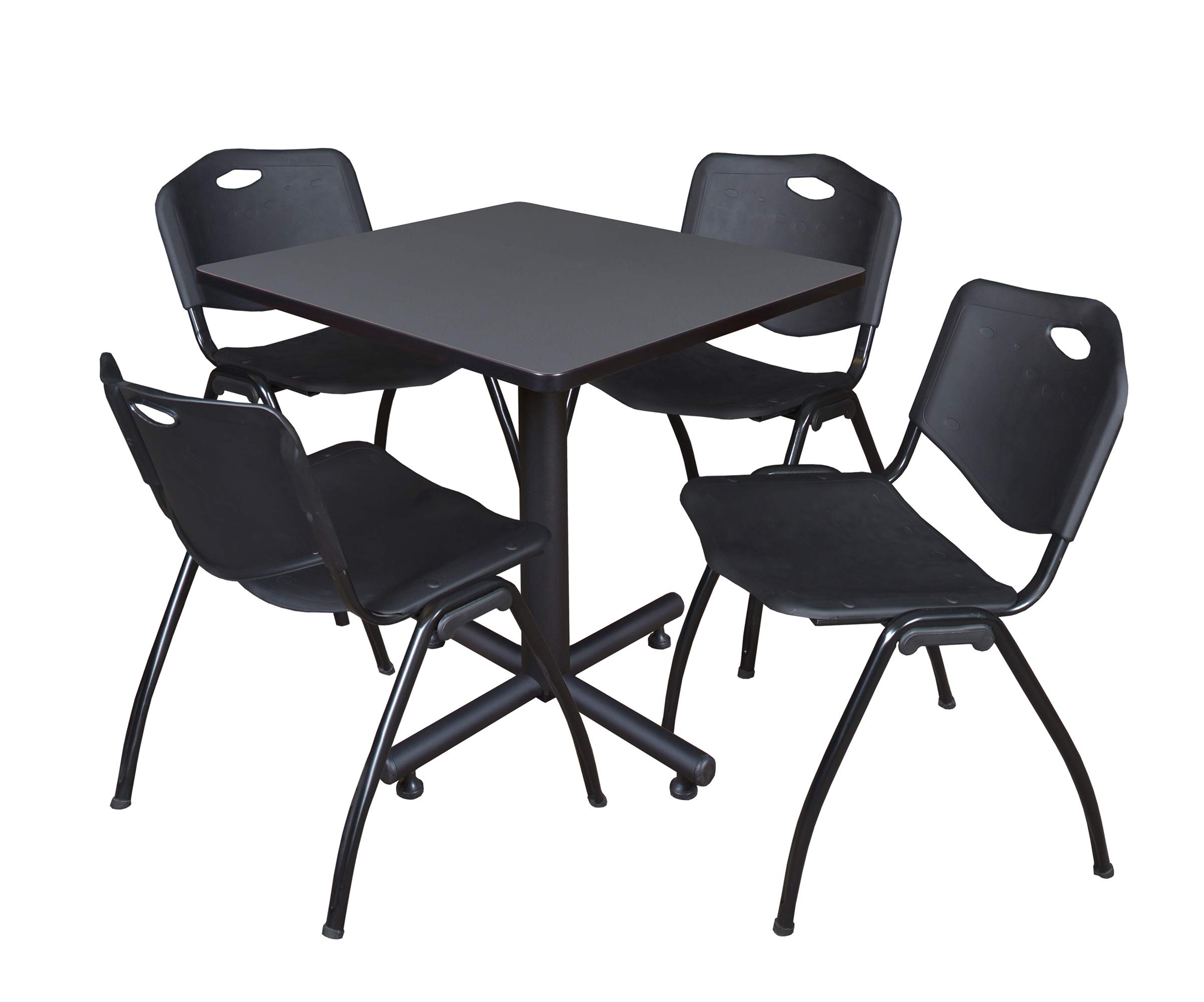 Regency Kobe 30-Inch Square Breakroom Table with 4 Stackable Chairs - Grey Table & Black Chairs for Office, Conference Room, or Home Workspace