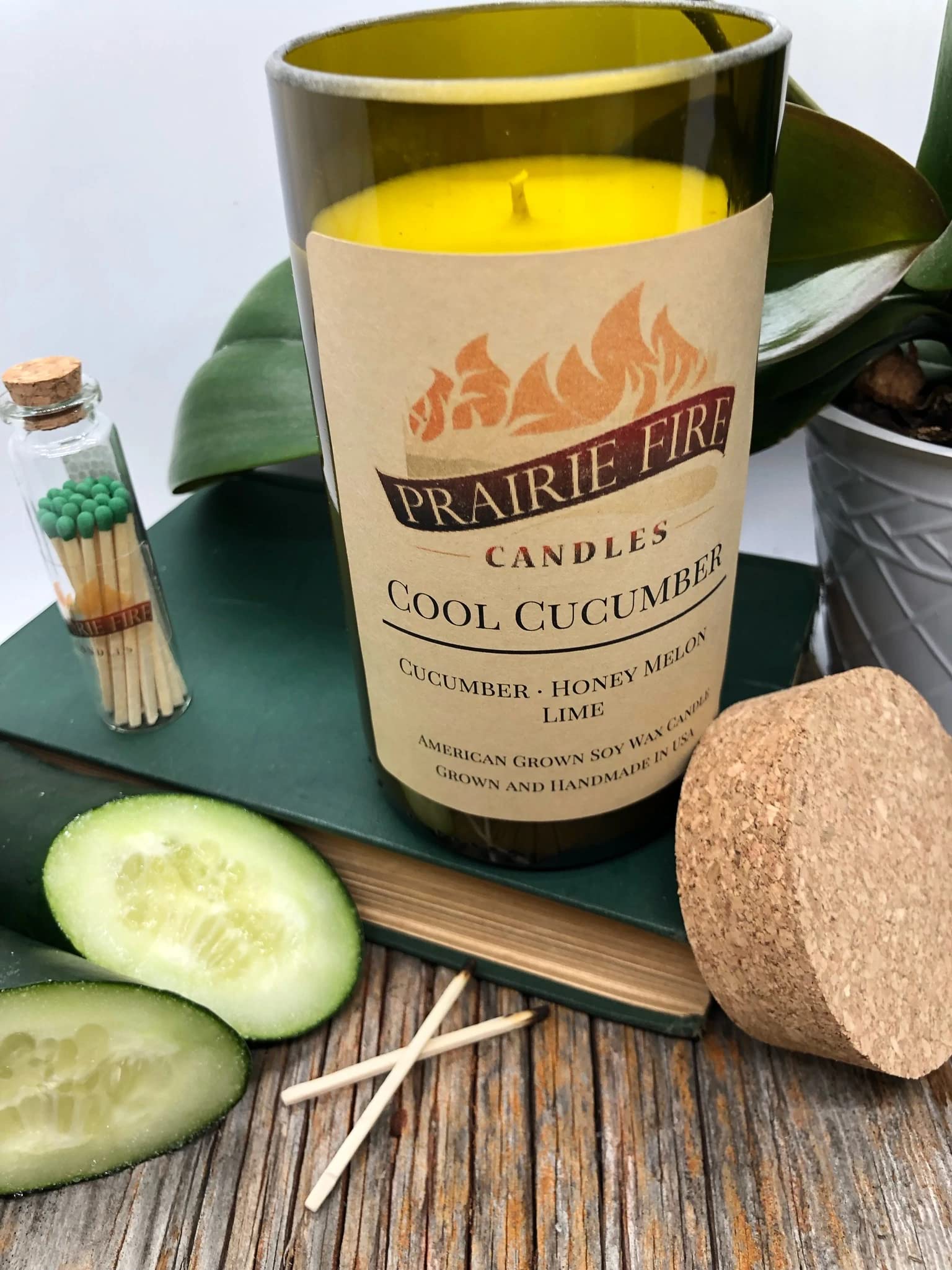 Cool Cucumber Soy Wax Candle in Repurposed Wine Bottle - Handmade in USA, Eco-Friendly & Non-Toxic with Natural Cork - Perfect for Home Decor, Relaxation & Romantic Gifts