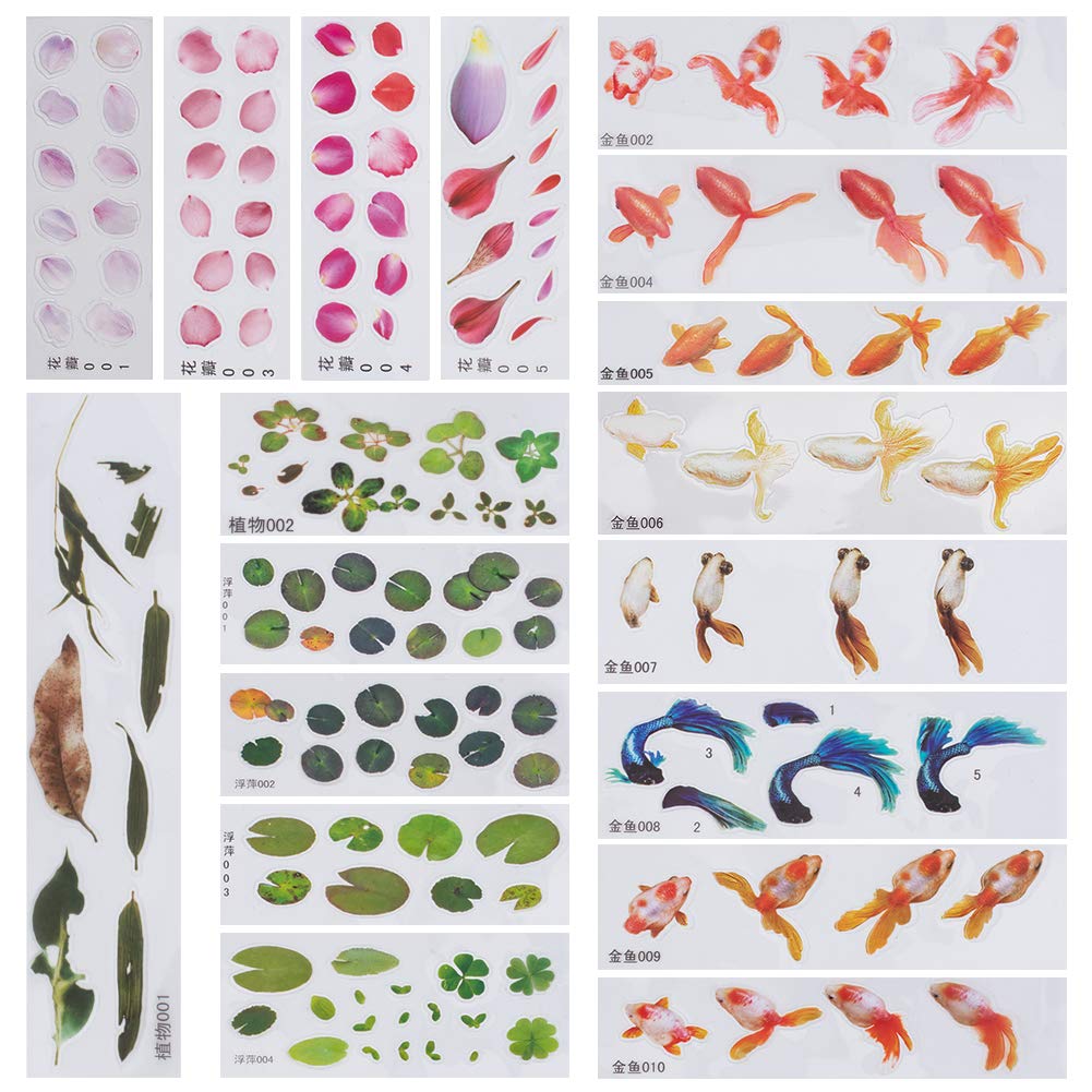 OLYCRAFT 18 Sheets 3D Goldfish Film Stickers - Koi Pond Painting Decals, Goldfish Resin Stickers for DIY Crafts, Epoxy Resin Filling Material - Perfect for Scrapbooking, Jewelry Making & Home Decor