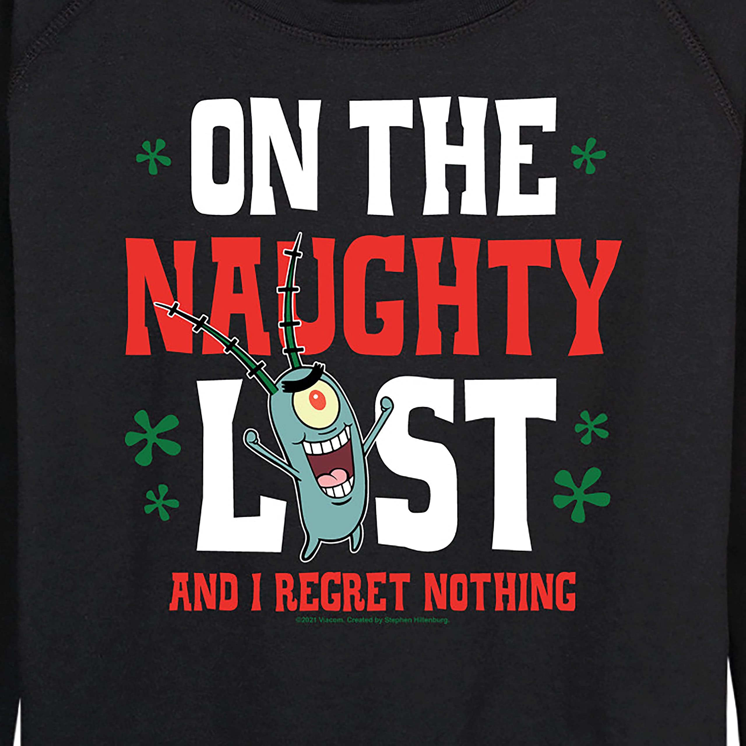 HYBRID APPAREL Women's SpongeBob SquarePants Plankton Naughty List Lightweight French Terry Pullover Hoodie - Soft Lounge Wear for Casual Outings & Cartoon Fans