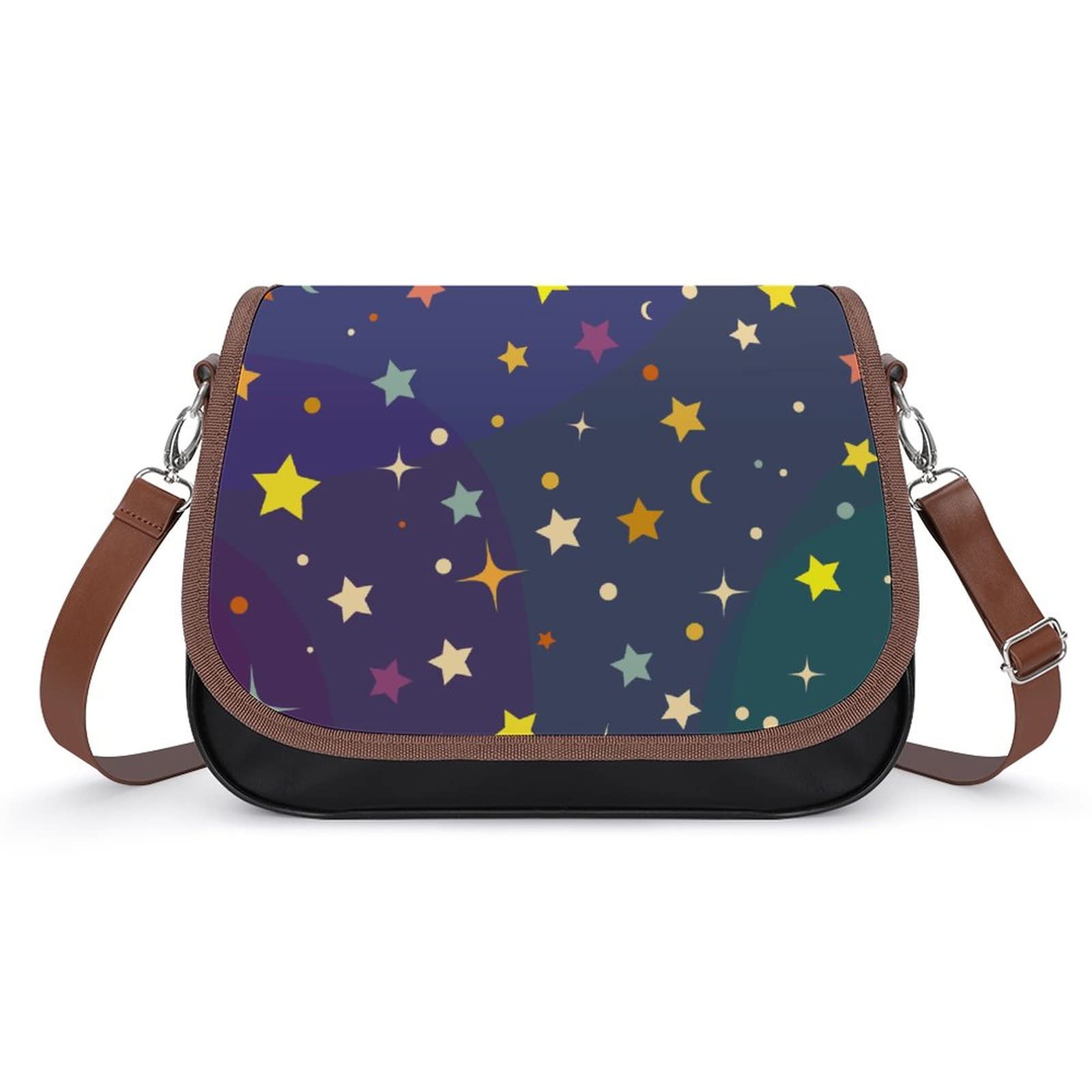 Women's Printed Leather Crossbody Bag - Fashion Shoulder Messenger Purse with Cartoon Starry Sky Design | Perfect for Work, Travel & Daily Use