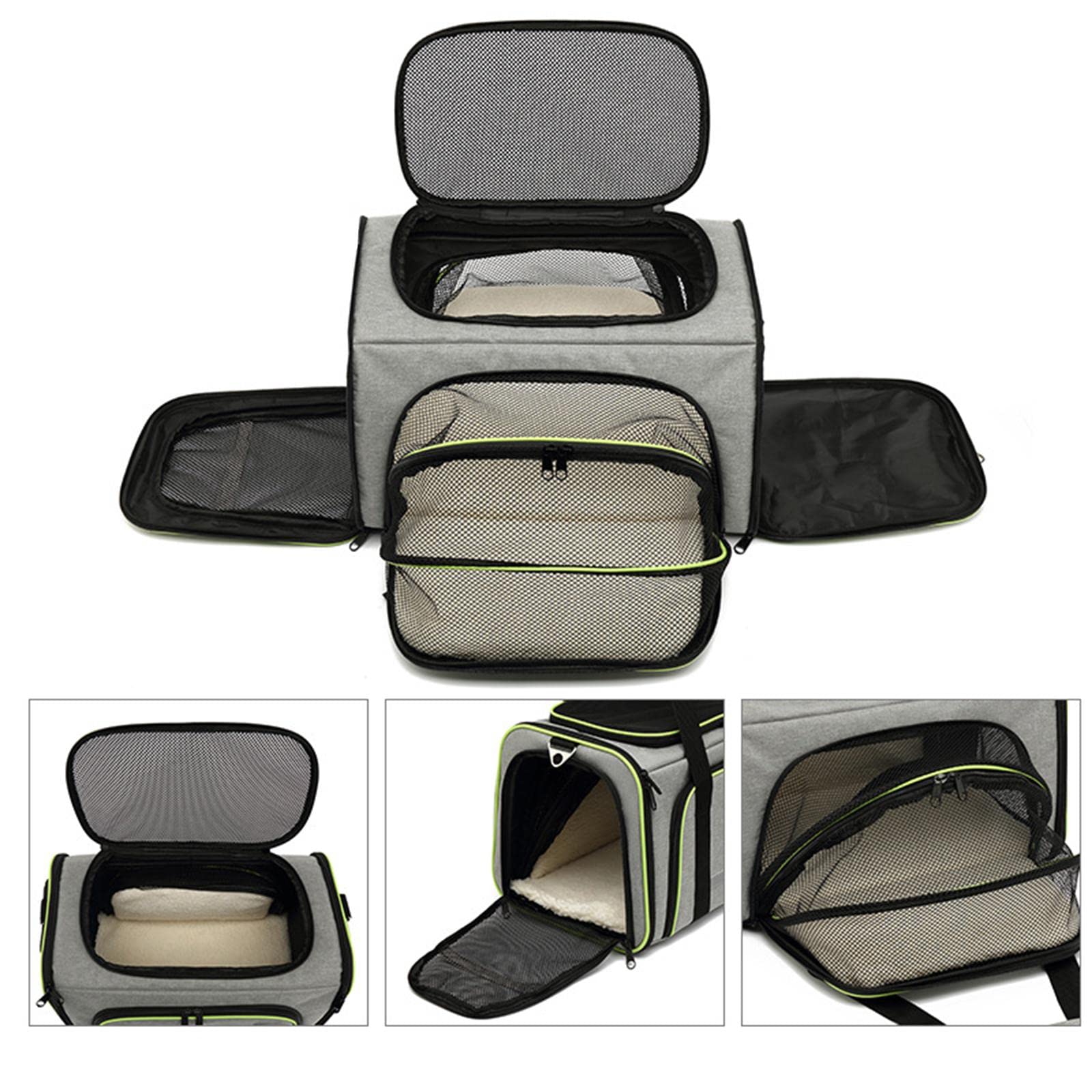 Expandable Cat Carrier Collapsible Pet Travel Bag - Light Gray Soft-Sided Dog & Cat Carrier for Airplane, Car & Vet Visits | Portable Pet Supplies for Small Animals | Foldable Pet Tote with Ventilation Windows