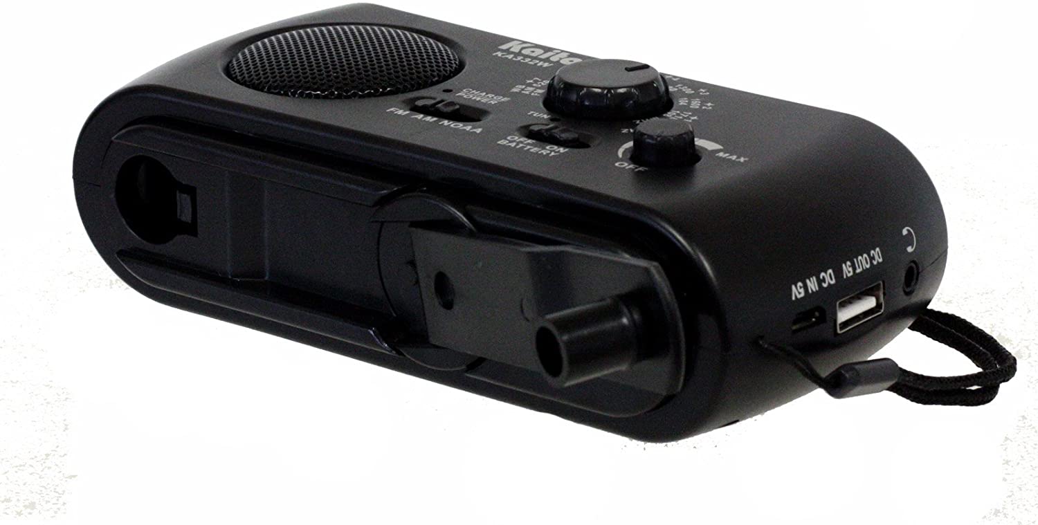 Kaito KA332W Portable Emergency Radio with Hand Crank & Solar Power - AM/FM/NOAA Weather Band - Black - Perfect for Camping, Hiking, and Power Outages