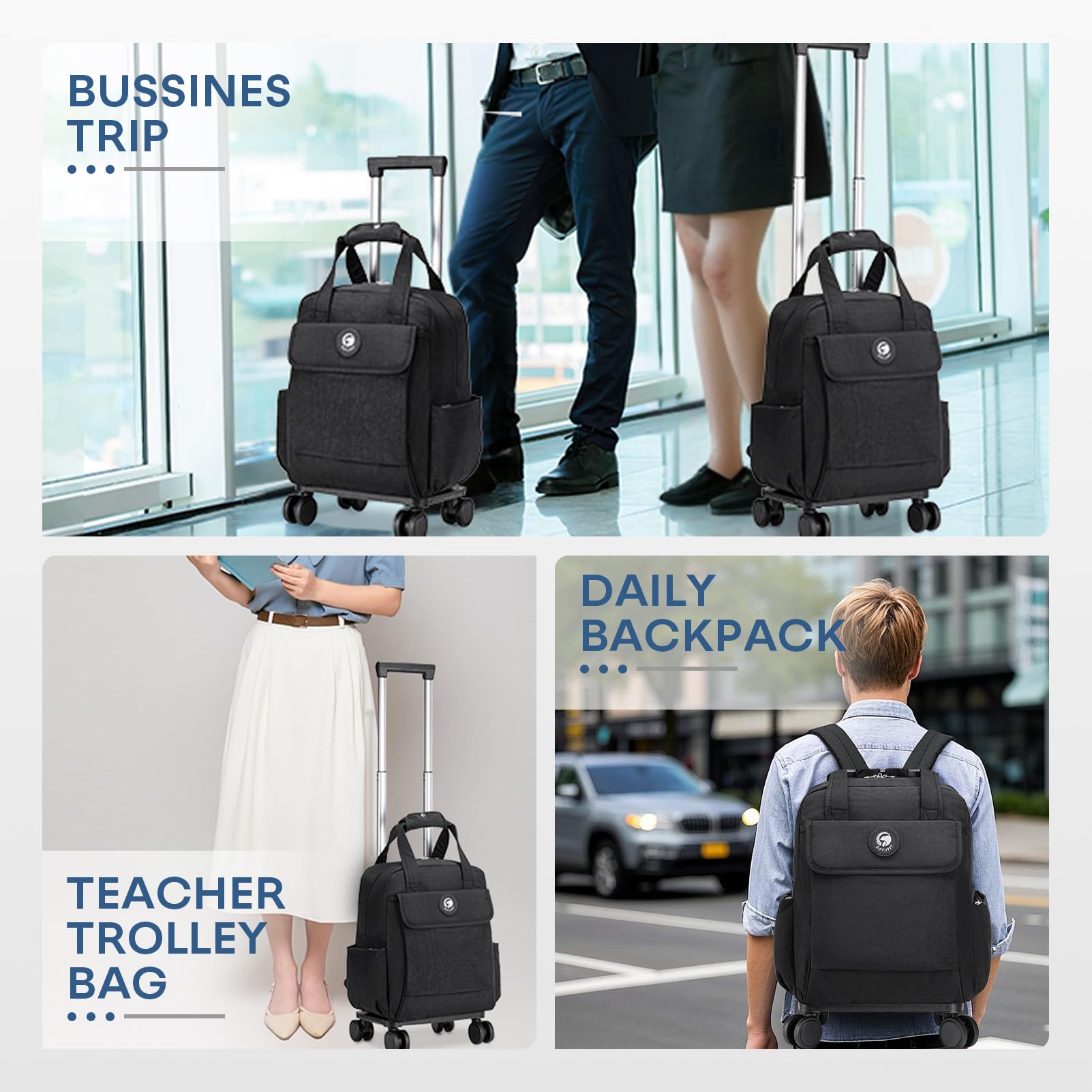 Waterproof Rolling Backpack with Wheels & Laptop Compartment - 25L Travel Backpack for Teachers, Professionals & Students - Durable Carry-On Briefcase for Women & Men | Perfect for Air Travel, Commuting & Campus Use