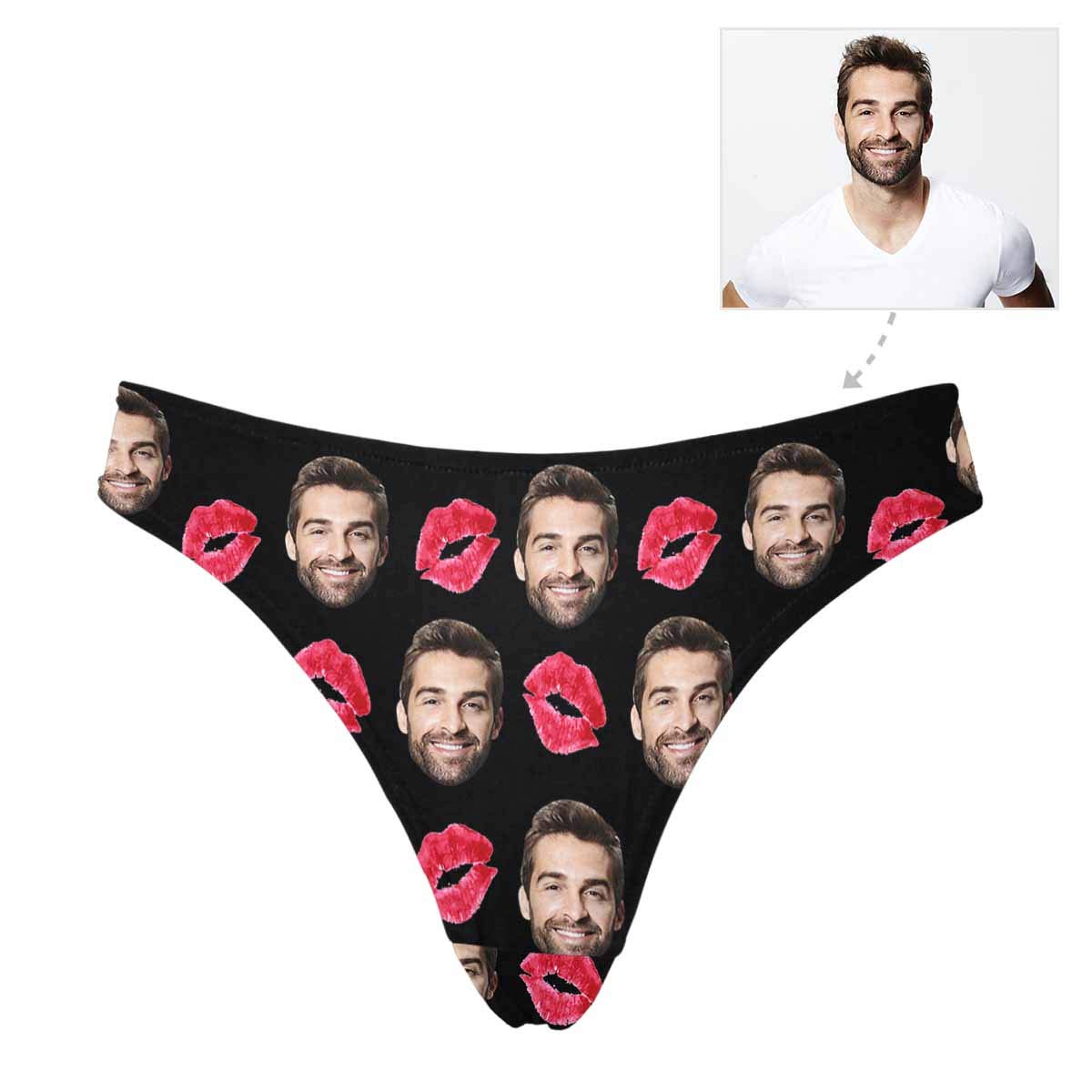 Custom Red Lip Kiss Funny Face Photo Women's Thong Underpants Briefs (XS-XXXL) - Sexy & Playful Lingerie for Valentine's Day, Bachelorette Party & Romantic Nights