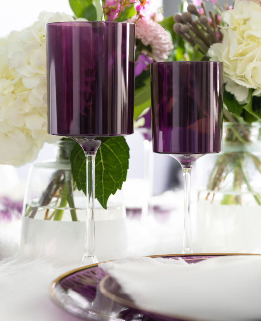 Elegant Two-Tone 14 Oz Purple & Clear Plastic Wine Goblets - Set of 5 - Perfect for Parties, Weddings, and Outdoor Events