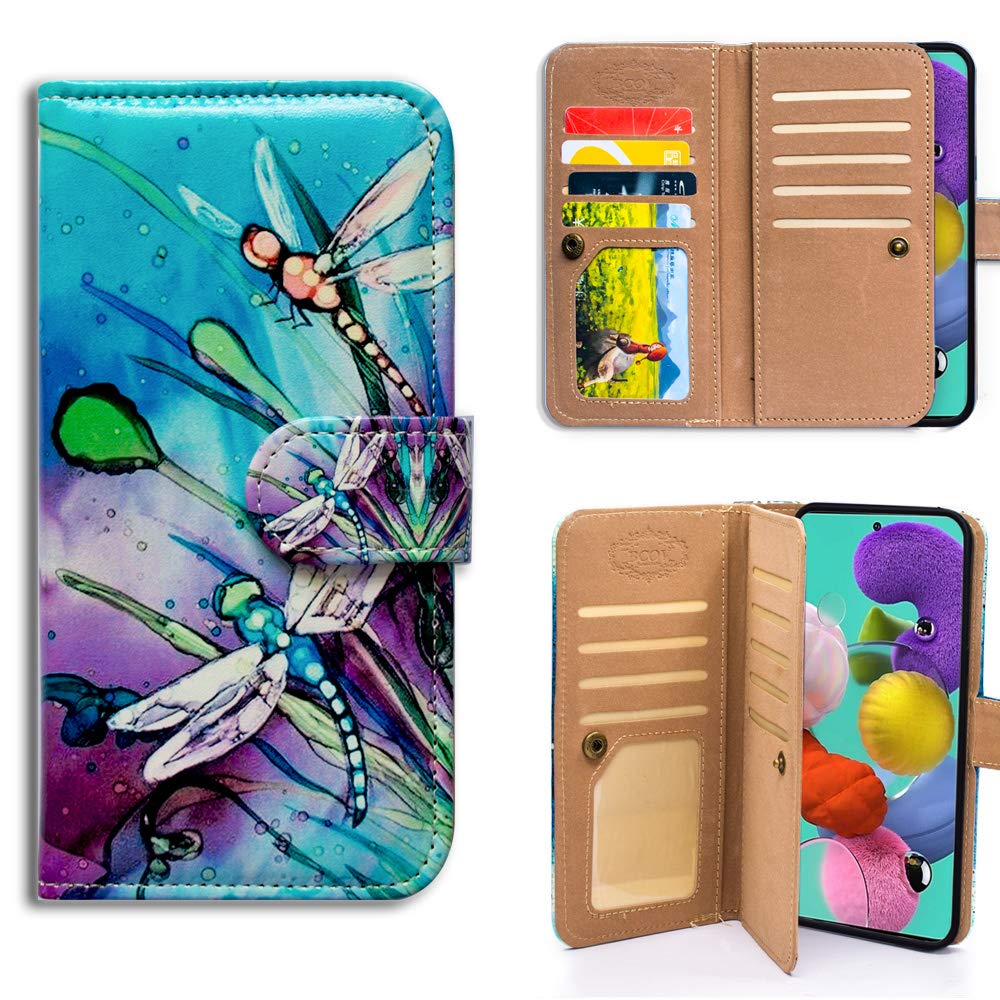 Premium Leather Wallet Case for Samsung Galaxy A51 - Cute Dragonfly Design with Multi-Card Slots, Flip Cover & Wrist Strap | Perfect for Everyday Use, Travel & Hands-Free Convenience