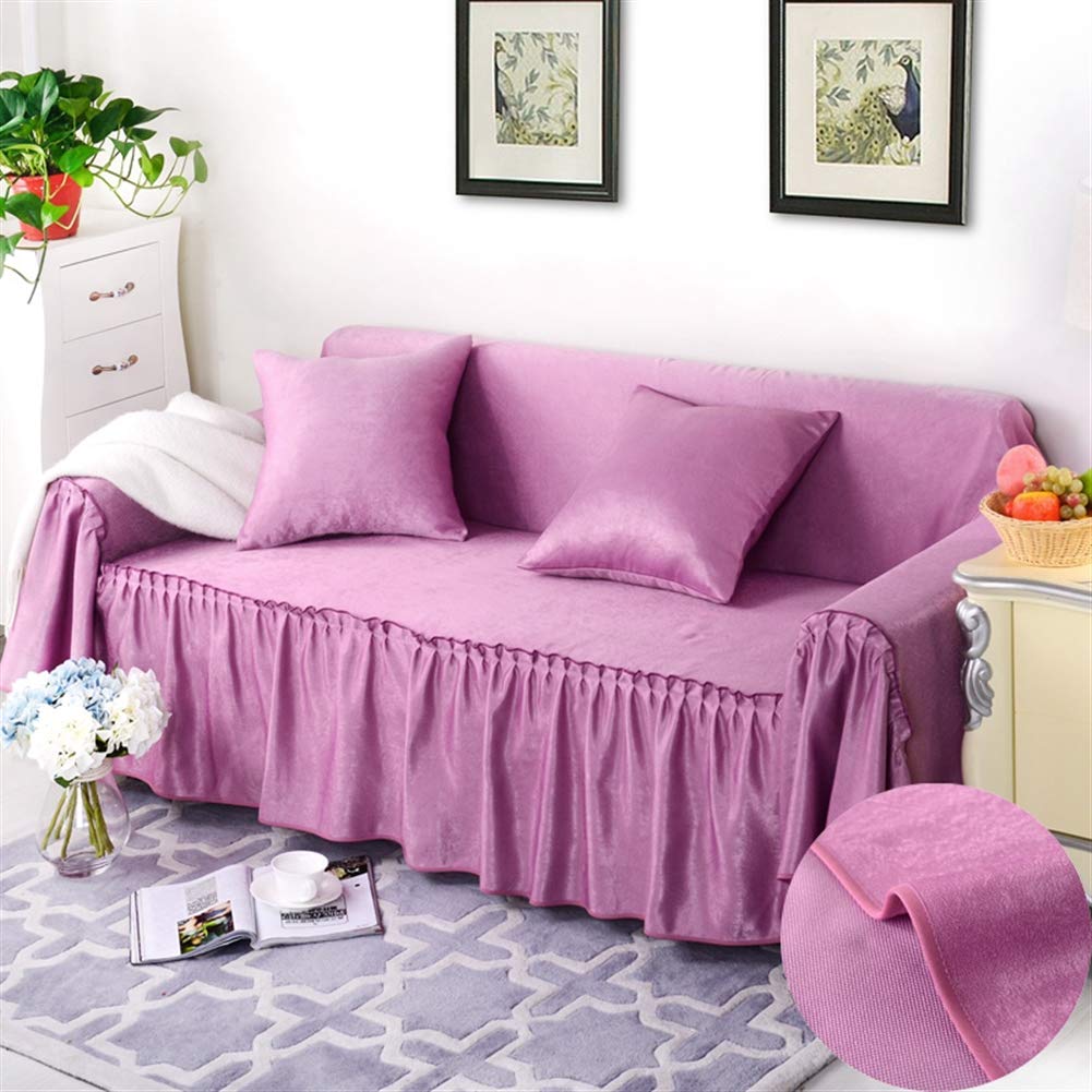 Premium Ice Grey Ruffle Sofa Slipcover with Skirt - Thickened Couch Cover Protector in Elegant Purple (78.7