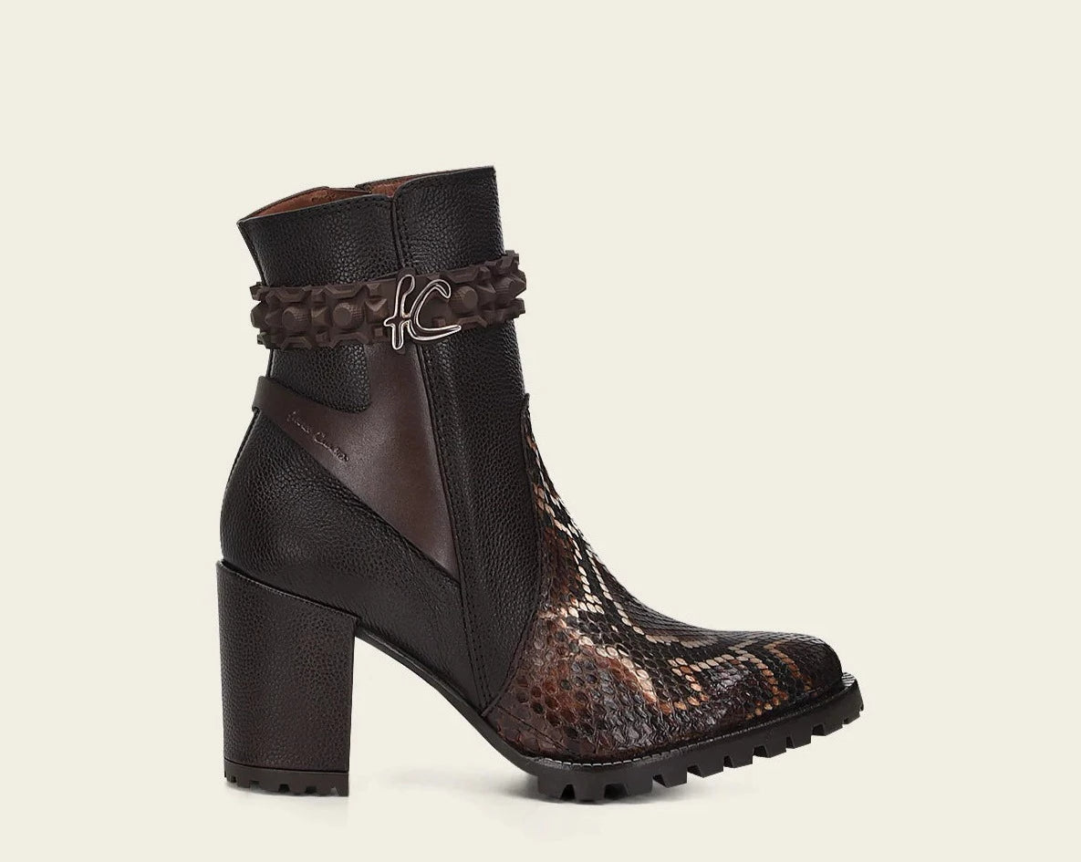 Women's Cuadra Brown Casual Fashion Python Skin Ankle Boots - Stylish & Comfortable for Everyday Wear, Office, and Night Out