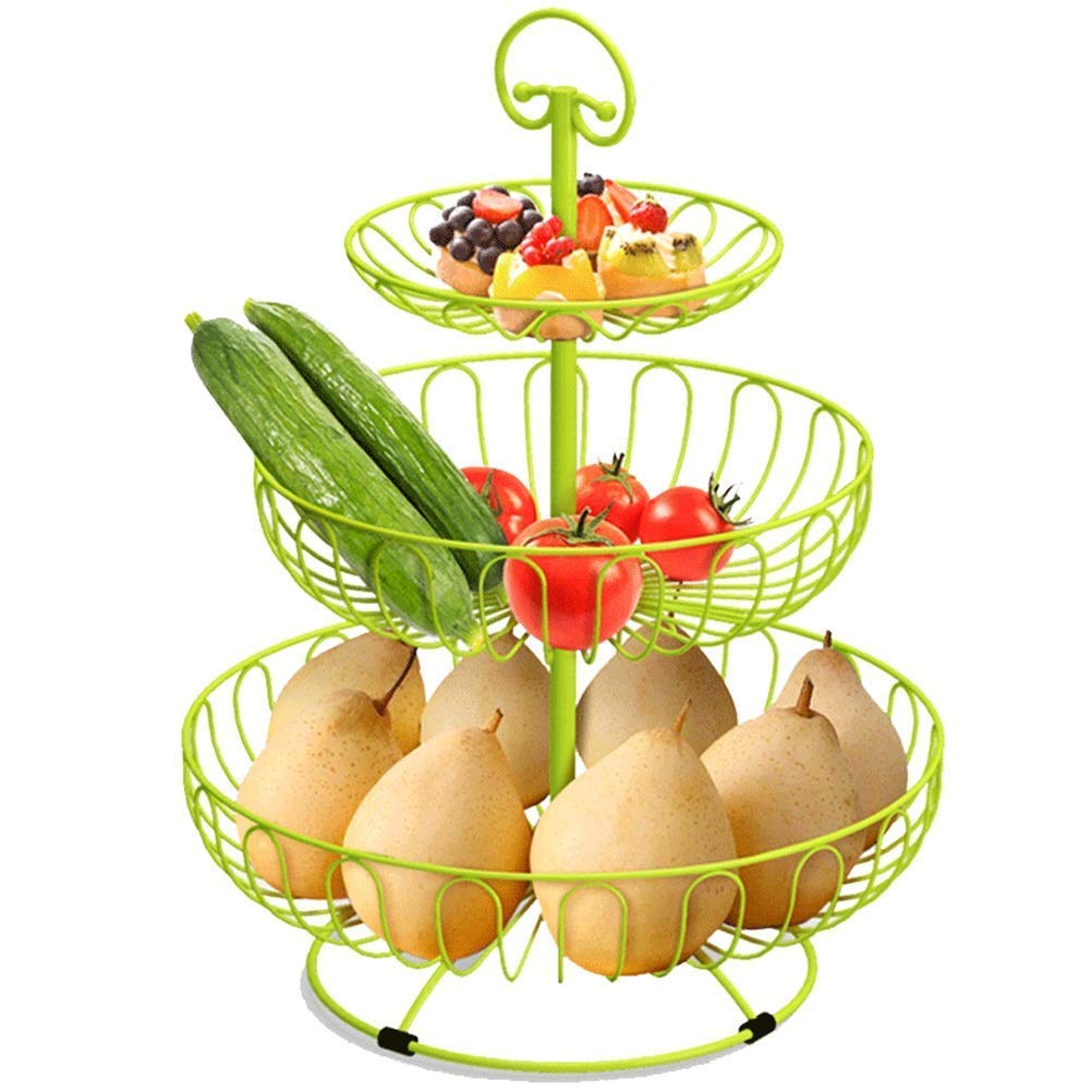 QTQHOME 3-Tier Gold Wire Fruit Basket Stand - Multi-Purpose Storage for Fruits, Bread & Kitchen Organization - Perfect for Living Room, Dining Table & Countertop Decor