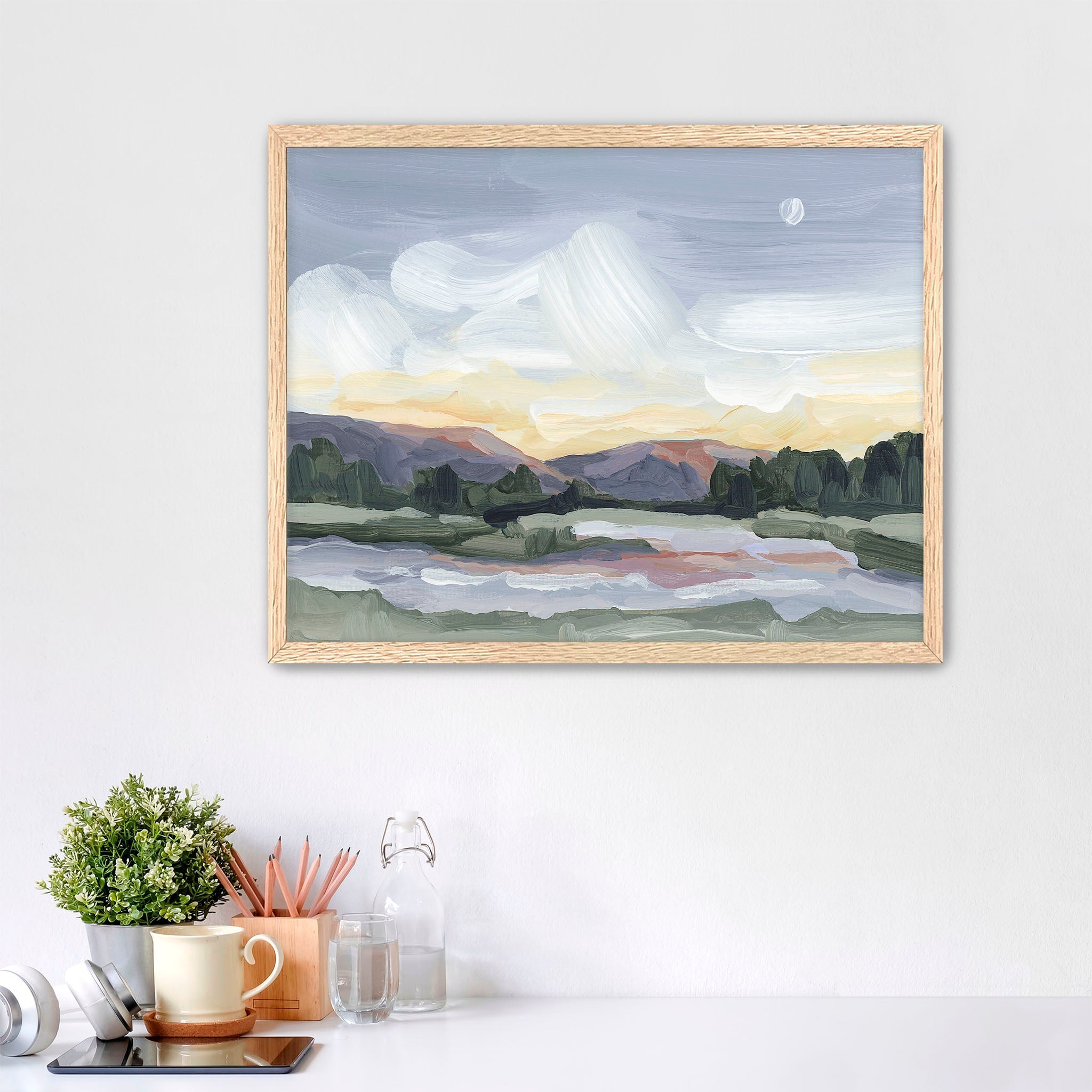 Moonlit Pond Art Print - Serene Landscape Wall Decor for Living Room, Bedroom & Office - Perfect for Home & Office Decor