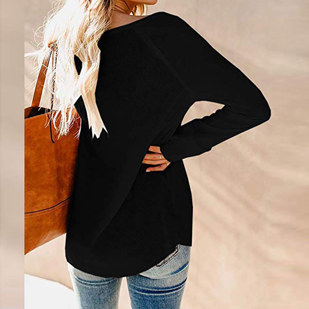 Women's Henley Sweater with Front Buttons - Waffle Knit Long Sleeve V-Neck Tunic Blouse for Casual Wear | Perfect for Office, Date Night & Fall Layering