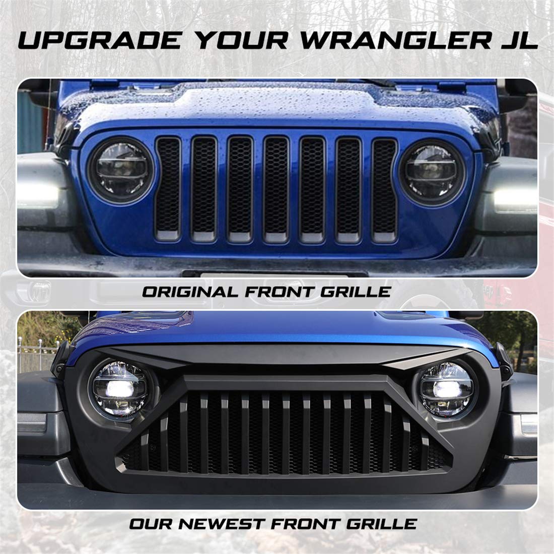 KIWI MASTER Front Grill for Jeep Gladiator JT 2018-2025 & Wrangler JL Accessories - Matte Black Paintable Bumper Mesh Grille | Off-Road Upgrade & Customization