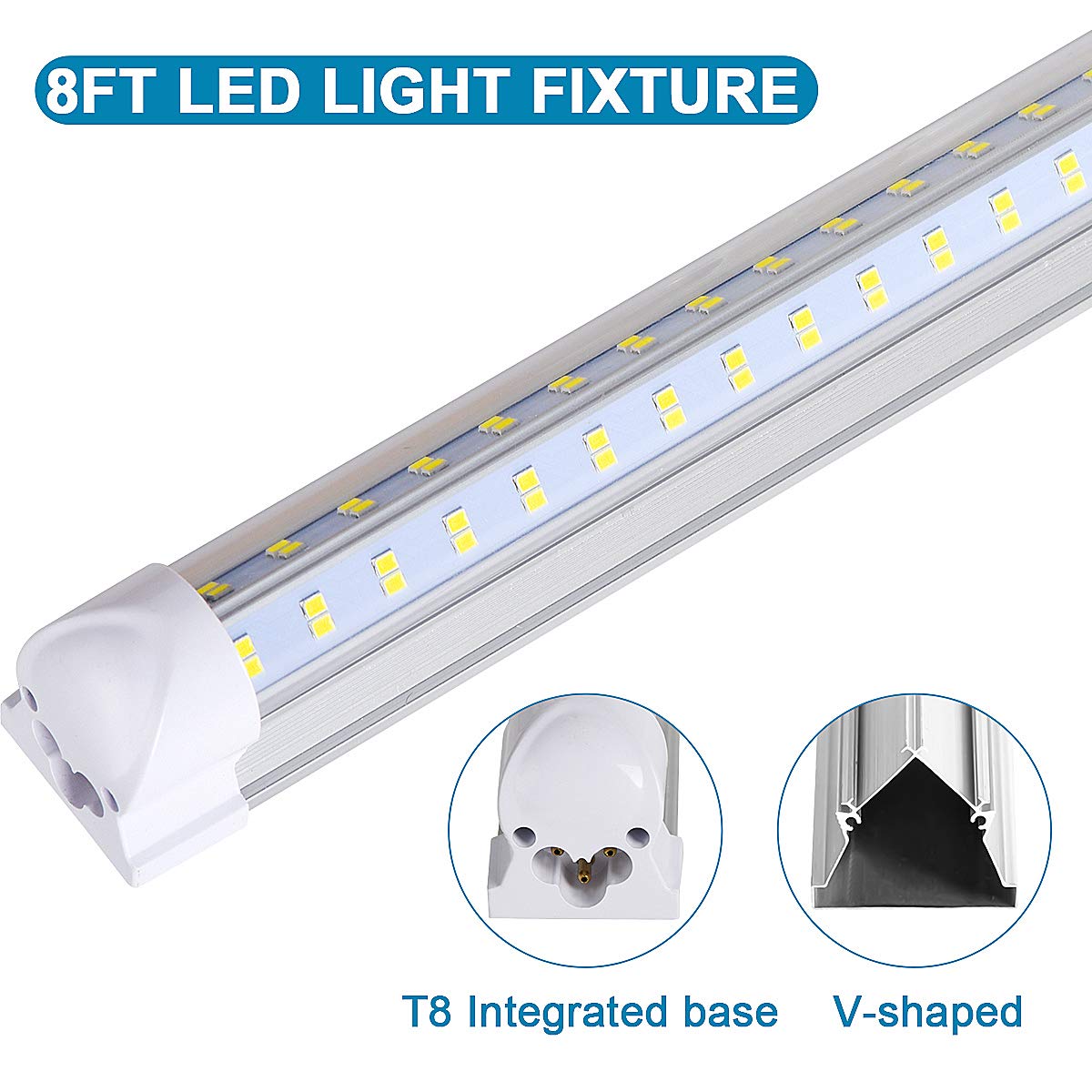 20 Pack 8ft LED Shop Light Fixture - 96'' T8 Integrated Linkable LED Tube Lights, 120W 13500LM 6000K Daylight White, V-Shape Clear Lens, Plug & Play - Perfect for Garage, Warehouse, Workshop, Basement Lighting