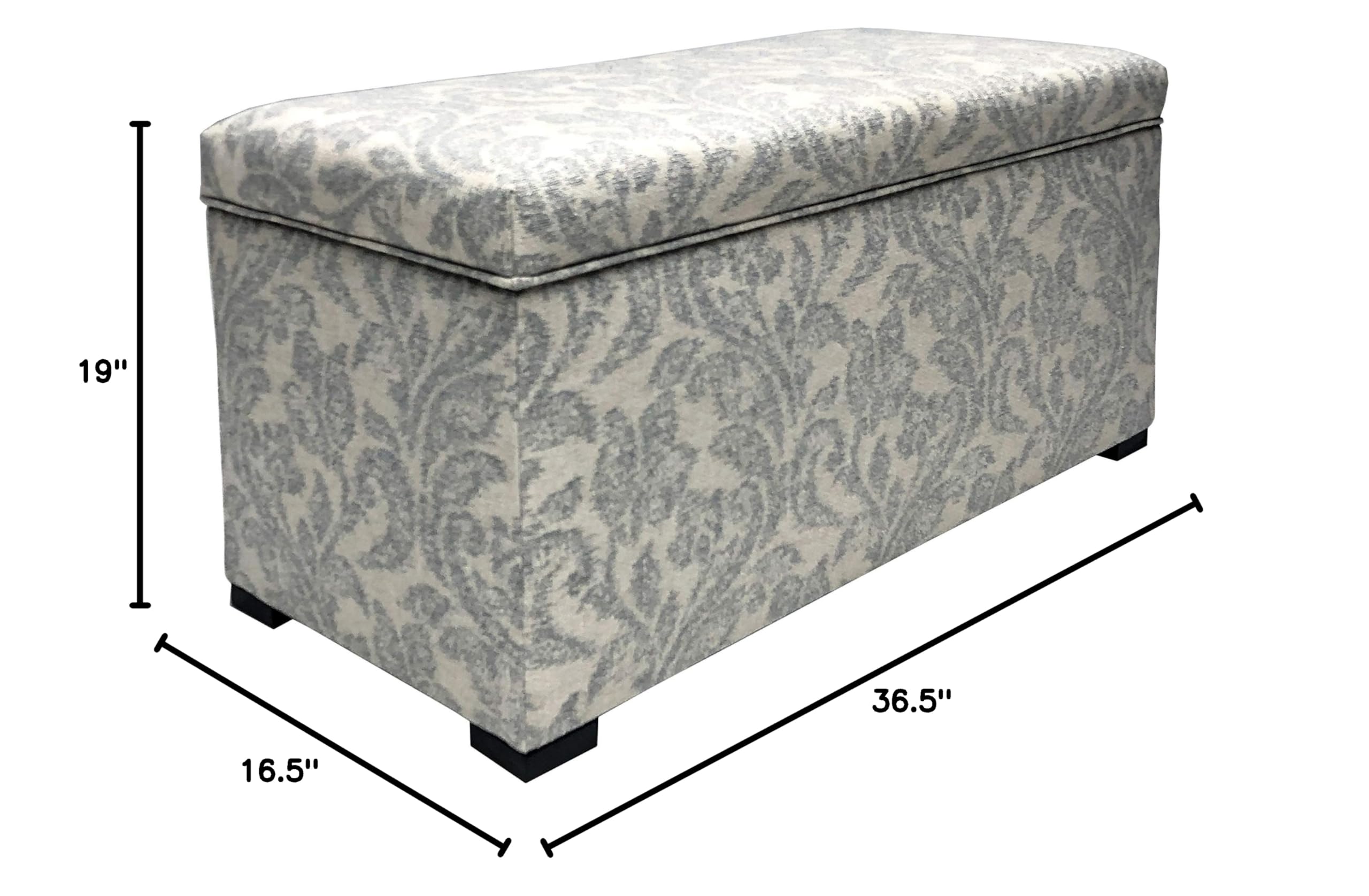 Sole Designs Angela Mid Century Modern Upholstered Storage Trunk - Grey Coffee Table Ottoman with Hidden Compartment for Living Room, Bedroom & Home Decor